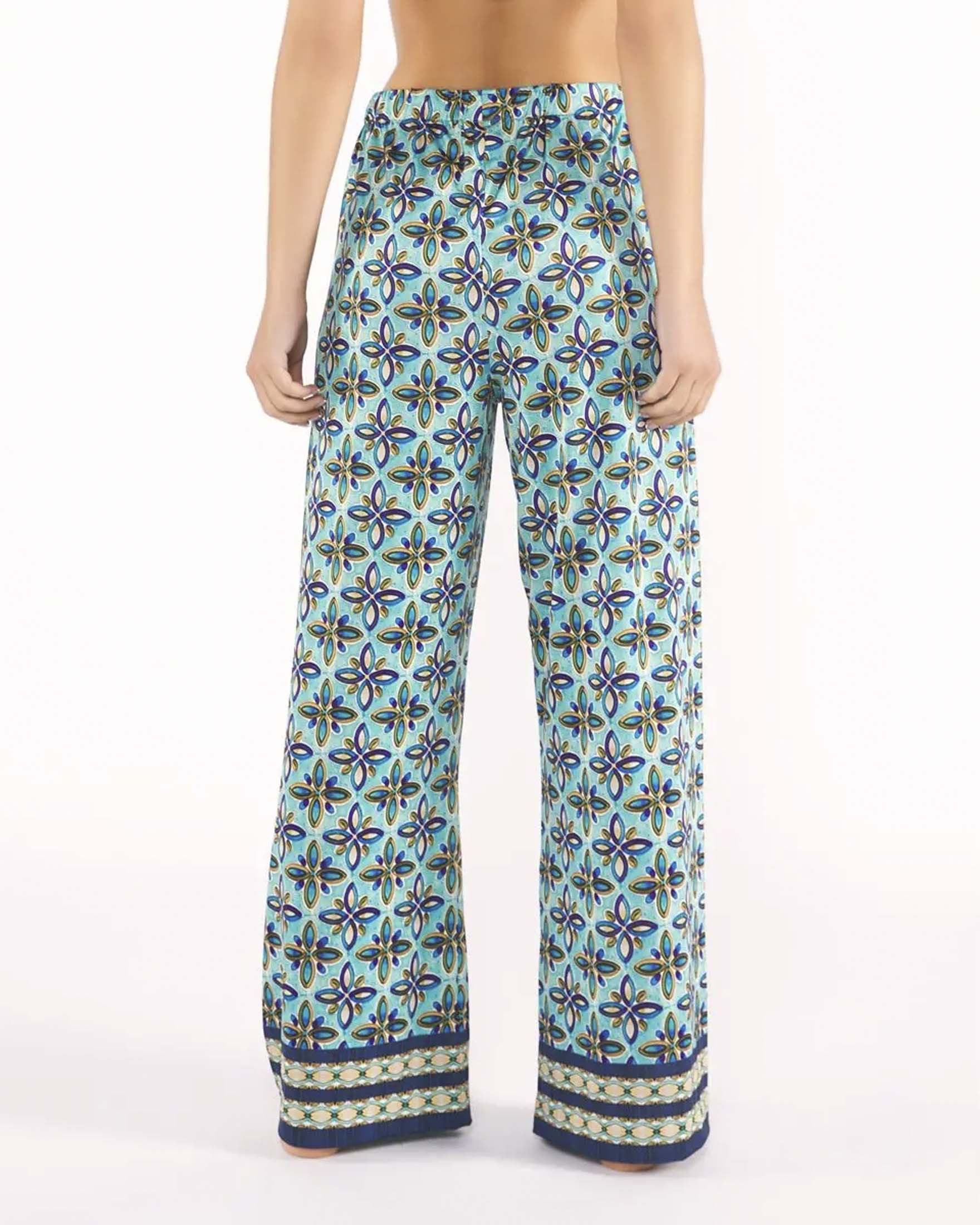 Pantaloni wide Red Point turchesi copricostume con stampa geometrica image