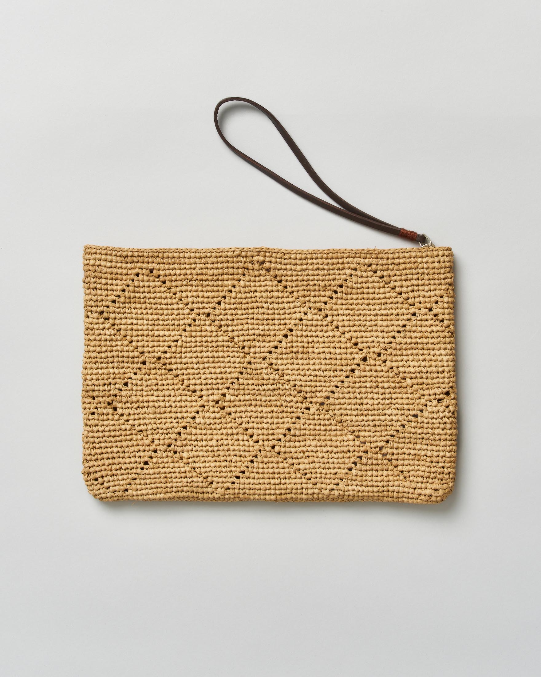 Pochette Sovani in rafia dal colore naturale con gafica a rombi e laccetto laterale in pelle image