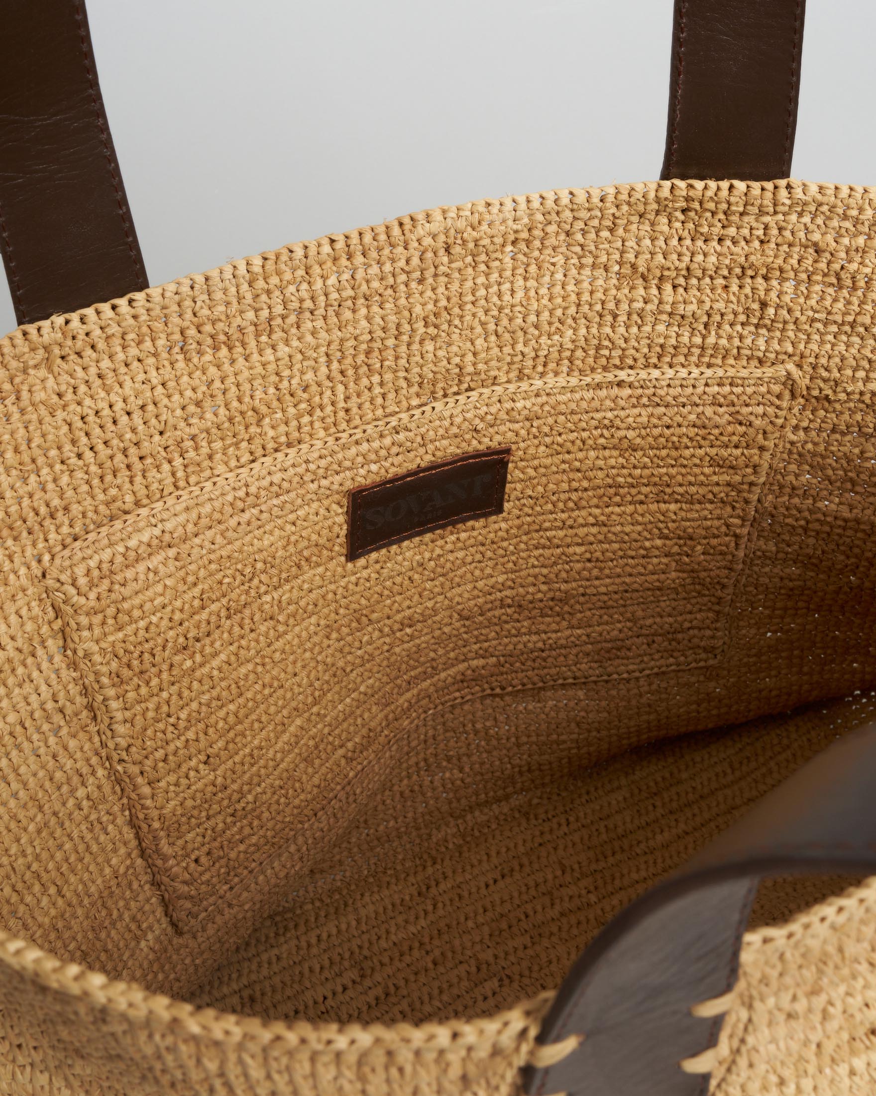 Shopper Bag media Sovani in rafia naturale con manici in pelle image