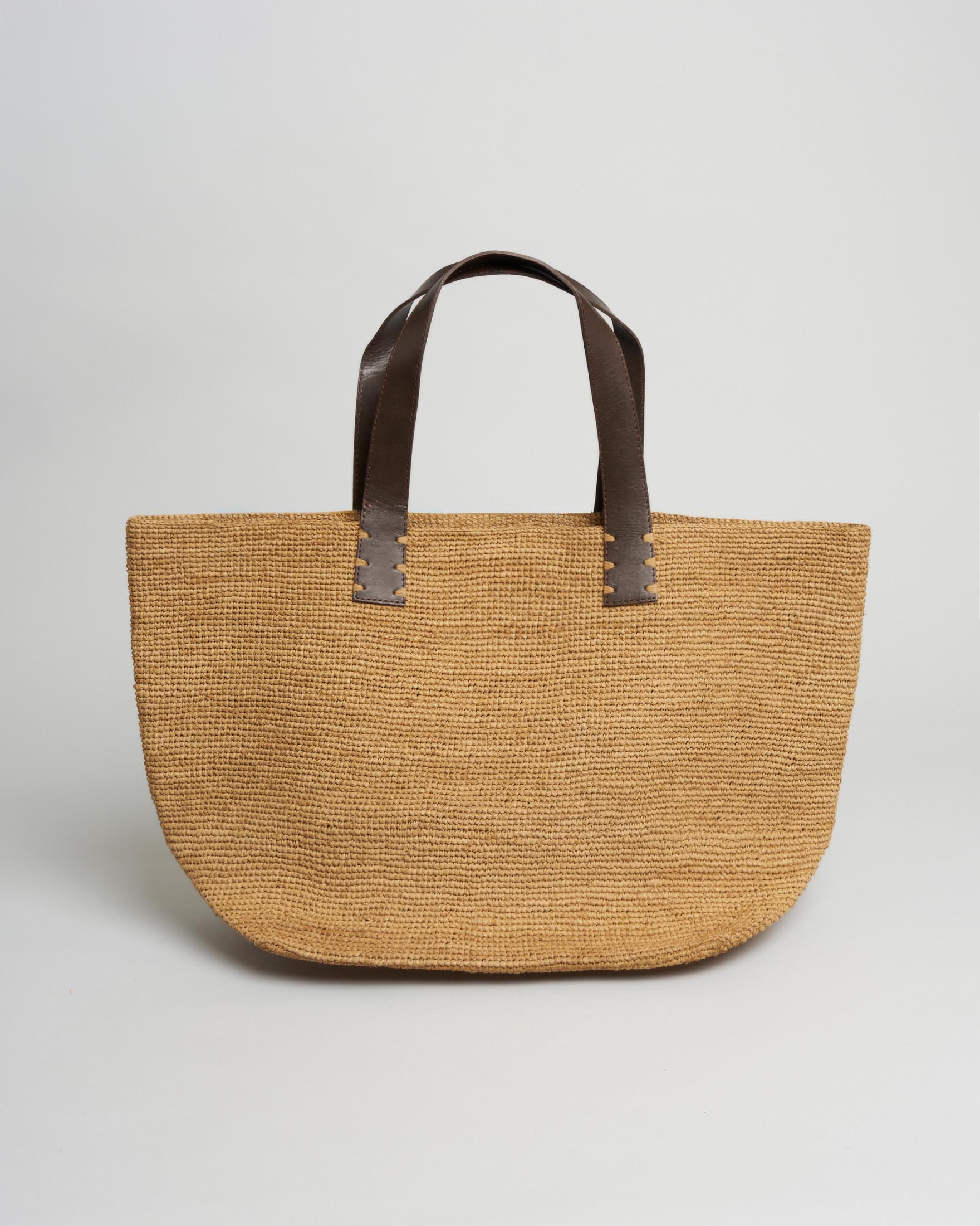 Shopper Bag grande Sovani in rafia naturale con manici in pelle