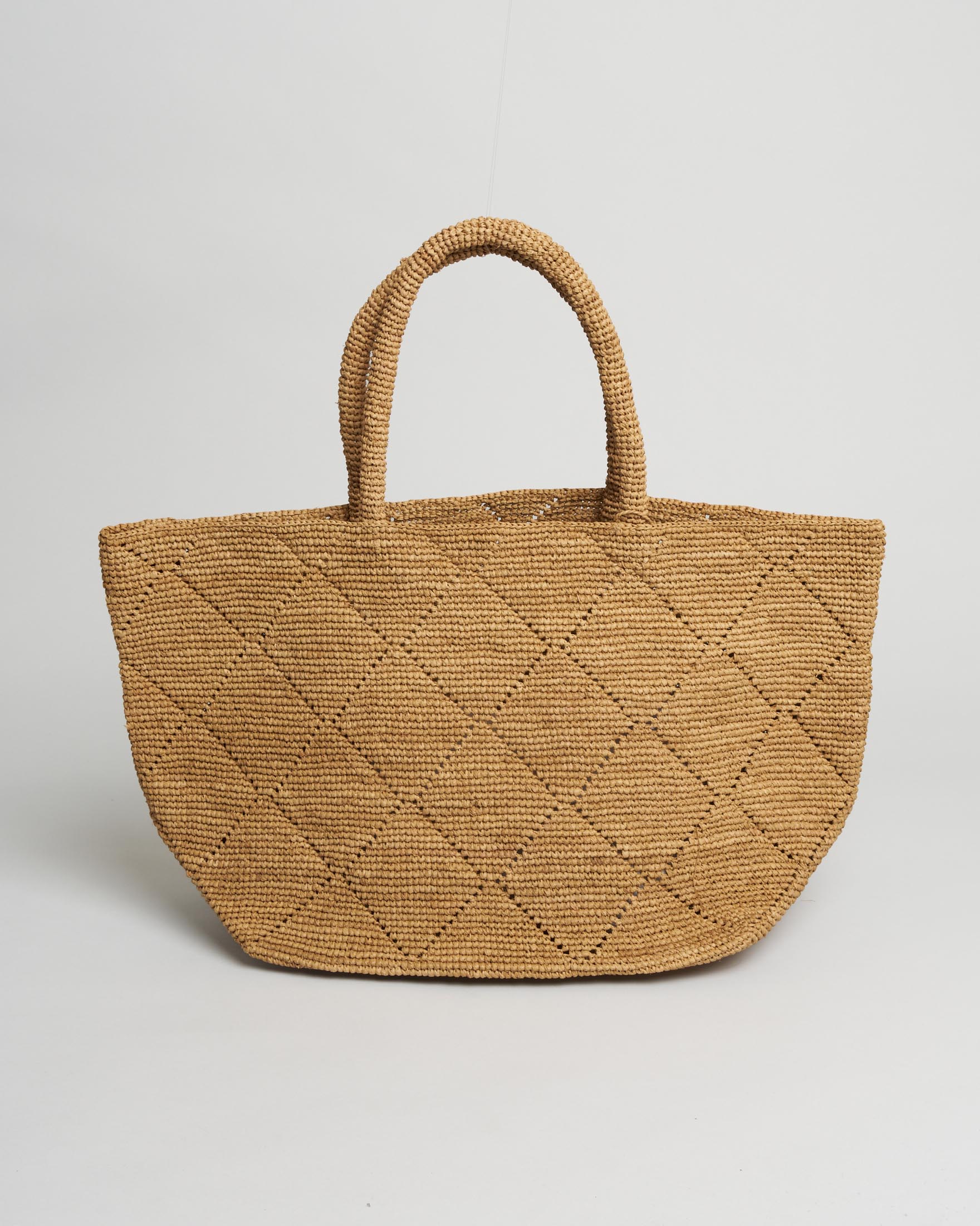 Sovani — Shopper Bag media Sovani in rafia naturale con grafica a rombi