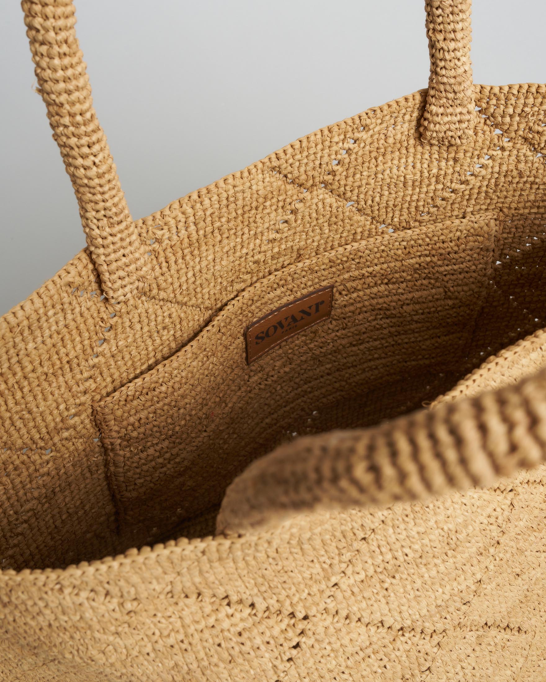 Shopper Bag media Sovani in rafia naturale con grafica a rombi image