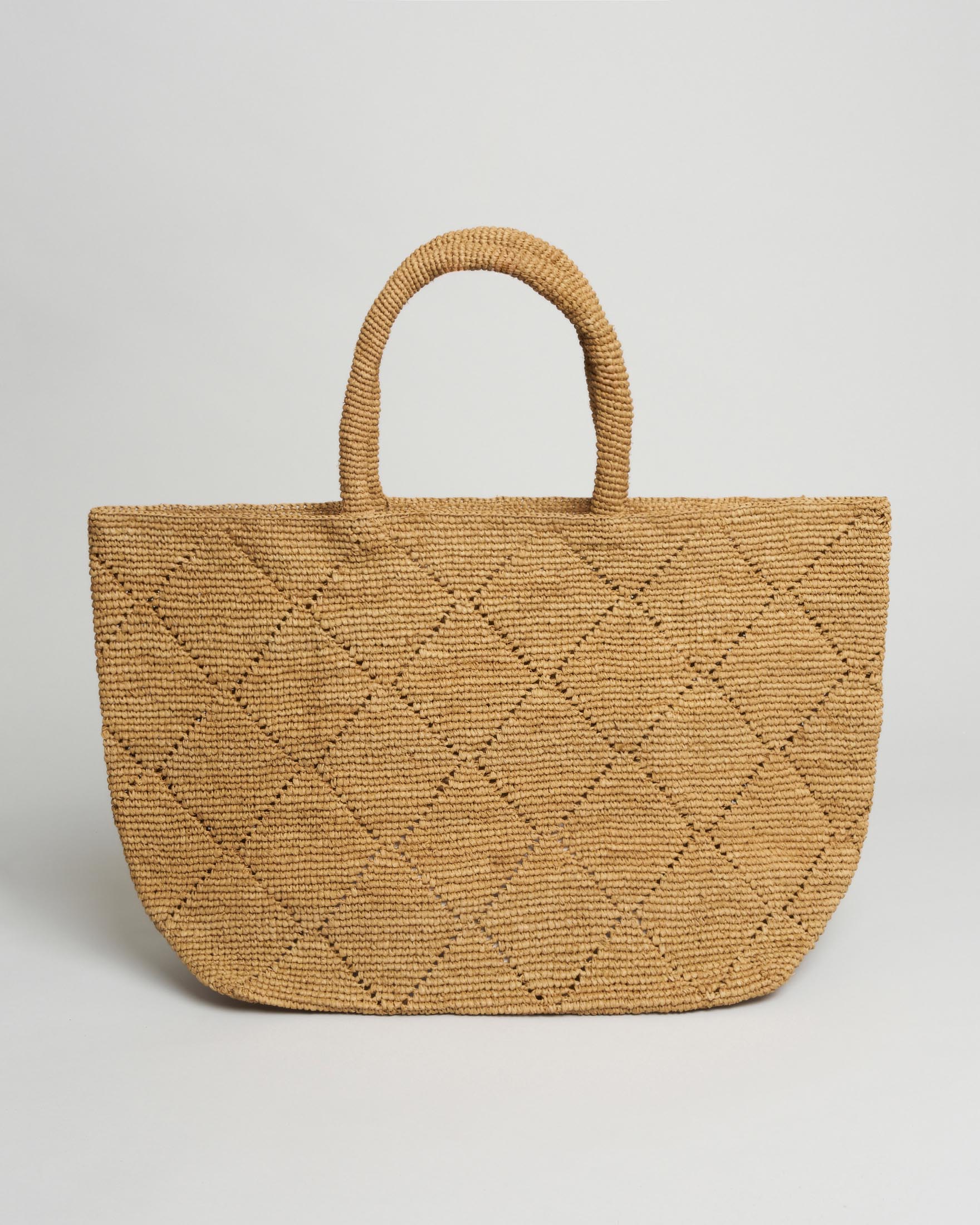 Shopper Bag grande Sovani in rafia naturale con grafica a rombi