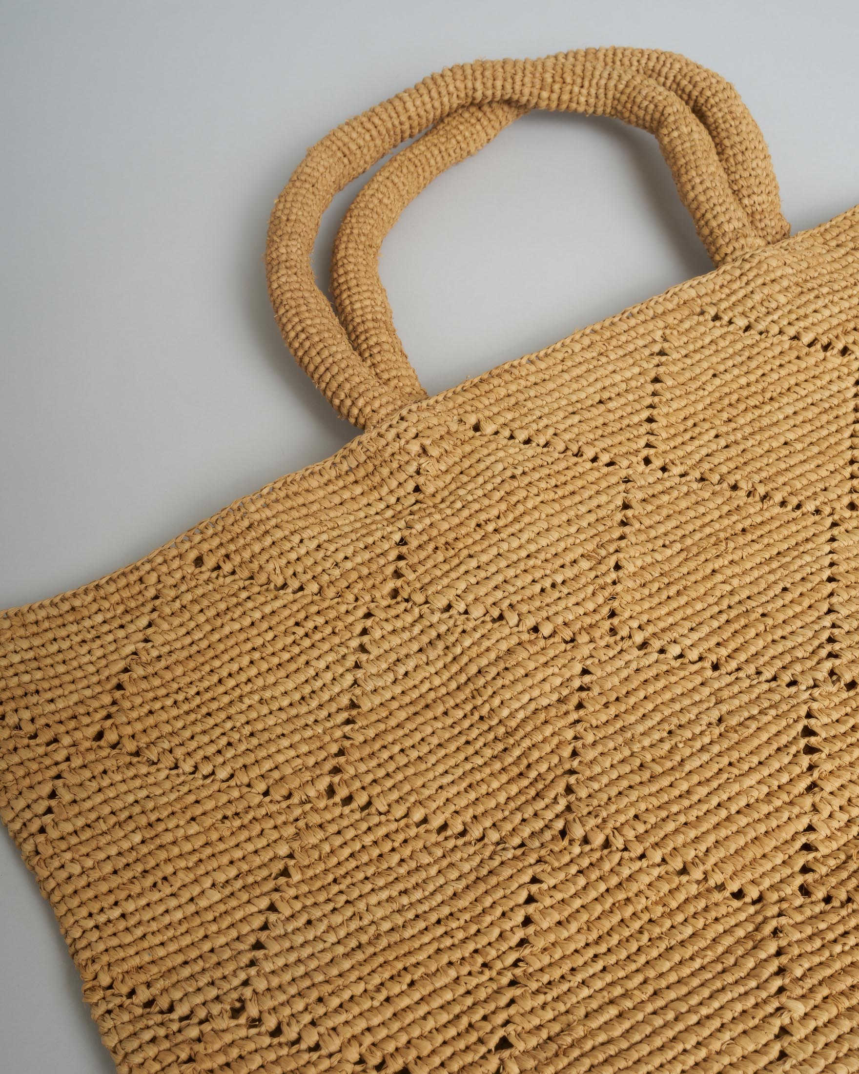 Shopper Bag grande Sovani in rafia naturale con grafica a rombi image