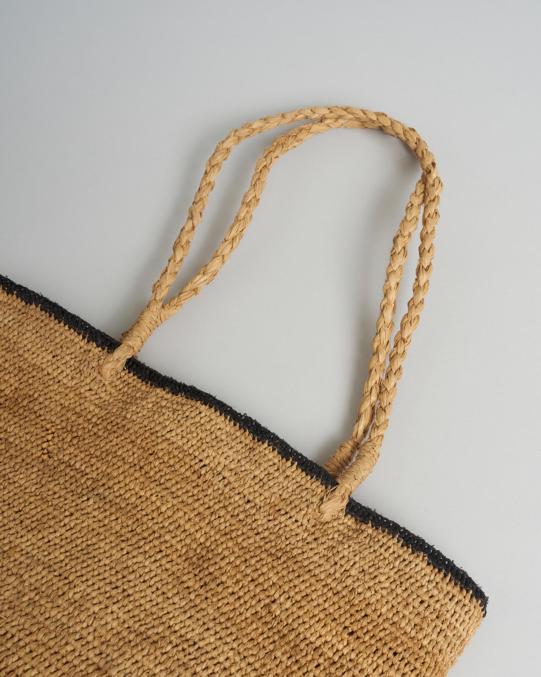 Borsa a secchiello Sovani in rafia naturale con bordo a contrasto image