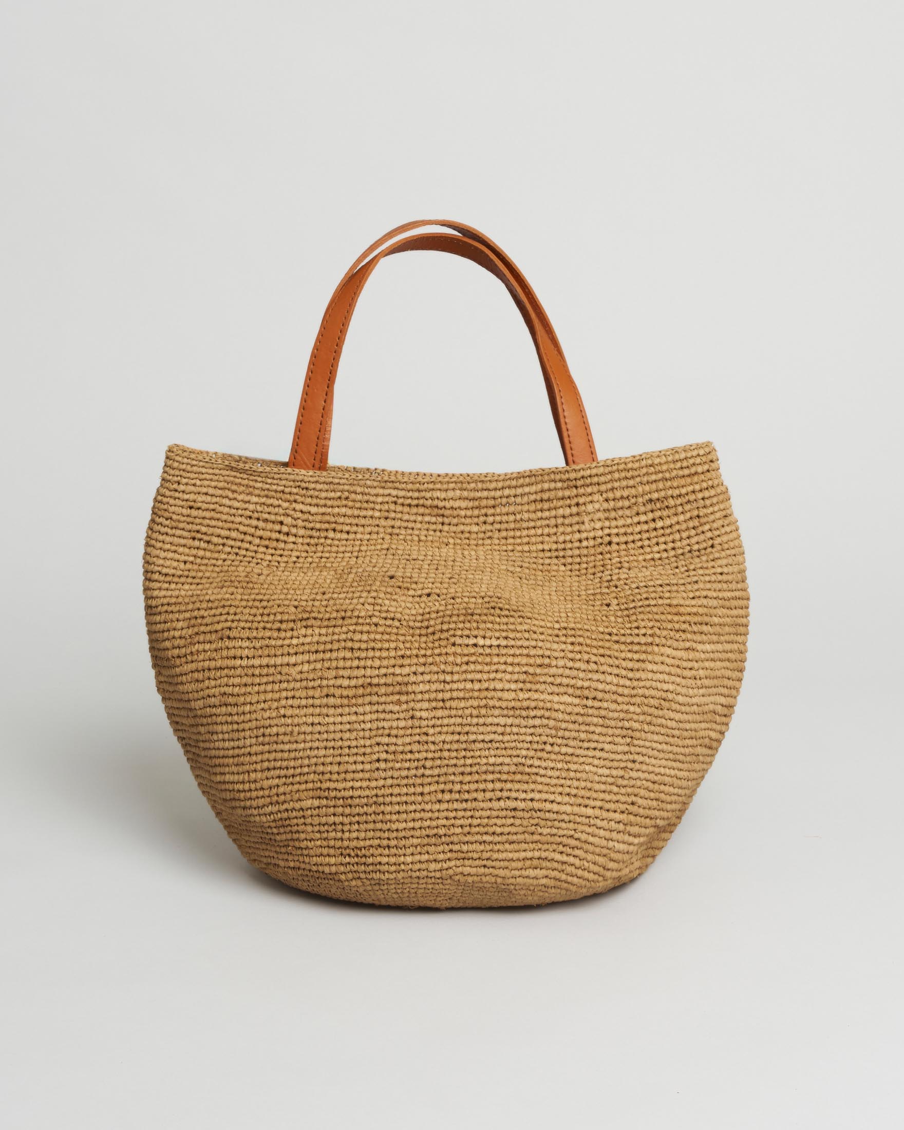 Borsa a secchiello Sovani in rafia naturale con manici in pelle