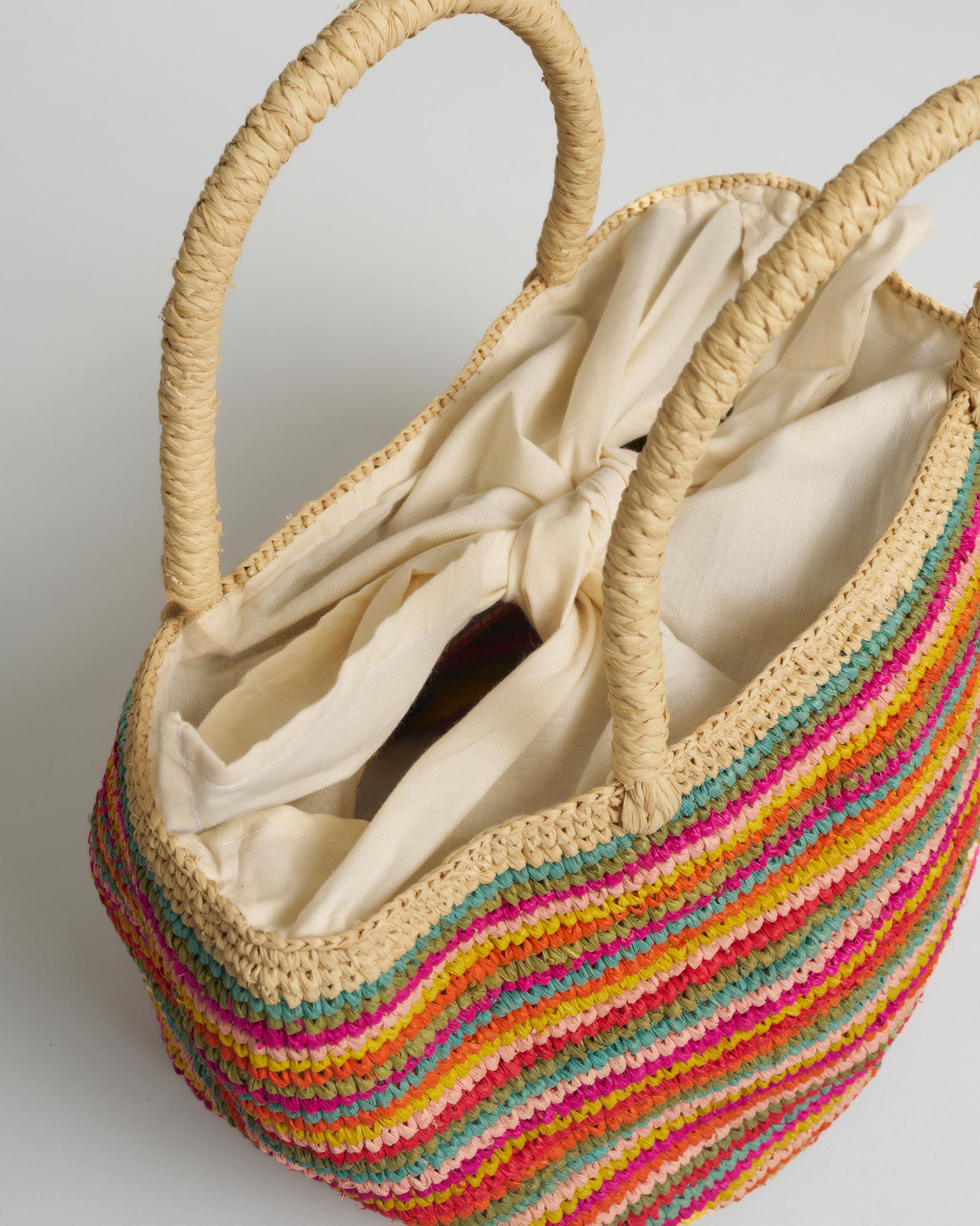 Borsa a secchiello Sovani in rafia a righe multicolor con chiusura a fiocco image