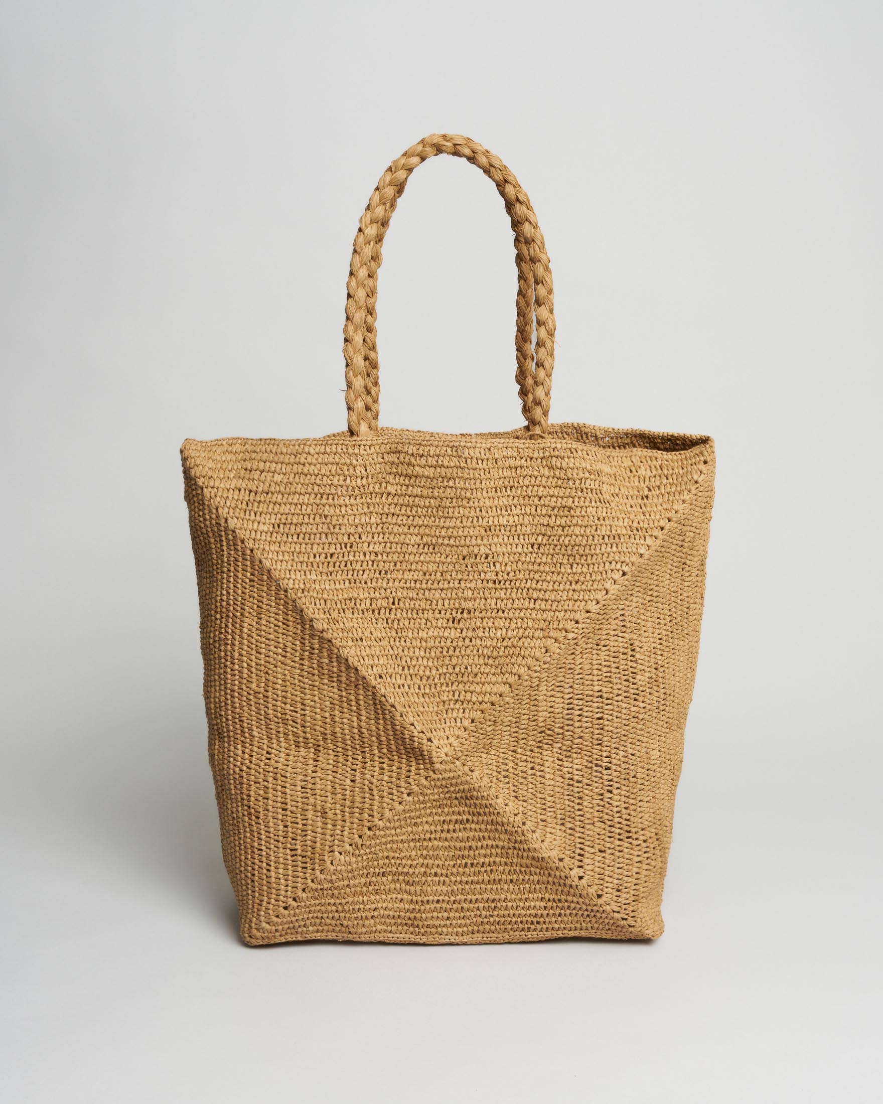 Sovani — Shopper Bag Sovani in rafia naturale con struttura geometrica con manici intrecciati