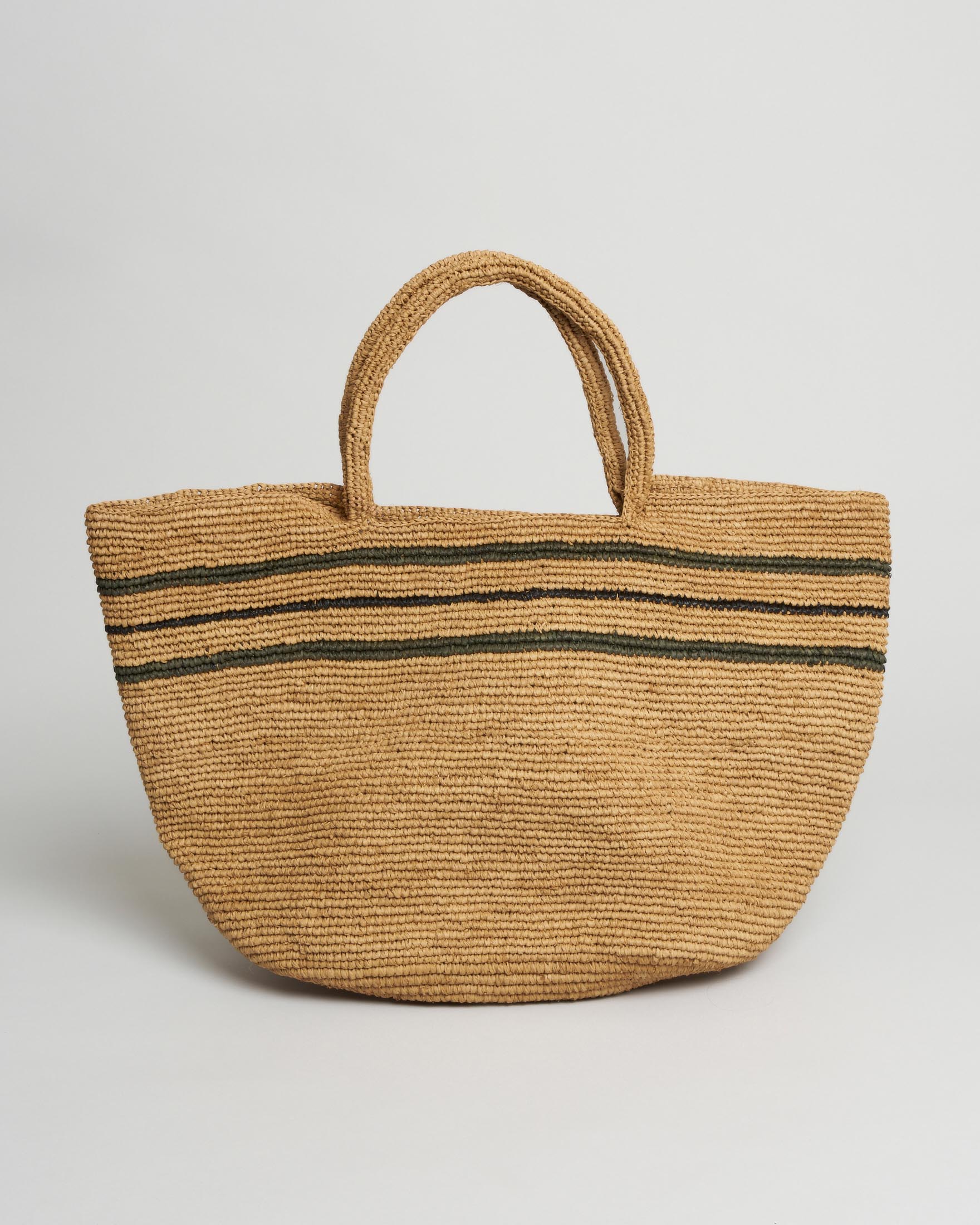 Borsa a mano Sovani in rafia naturale con righe color kaki