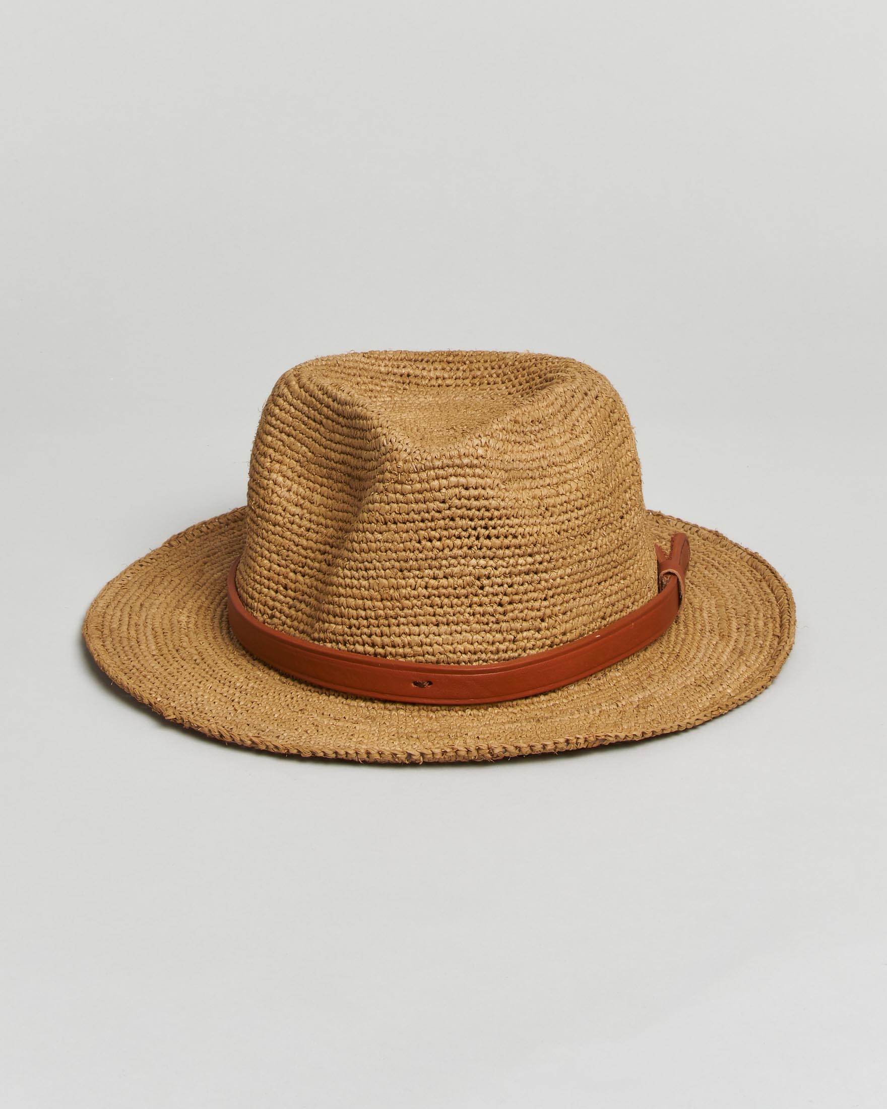 Cappello fedora Sovani in rafia naturale con fascetta in vera pelle