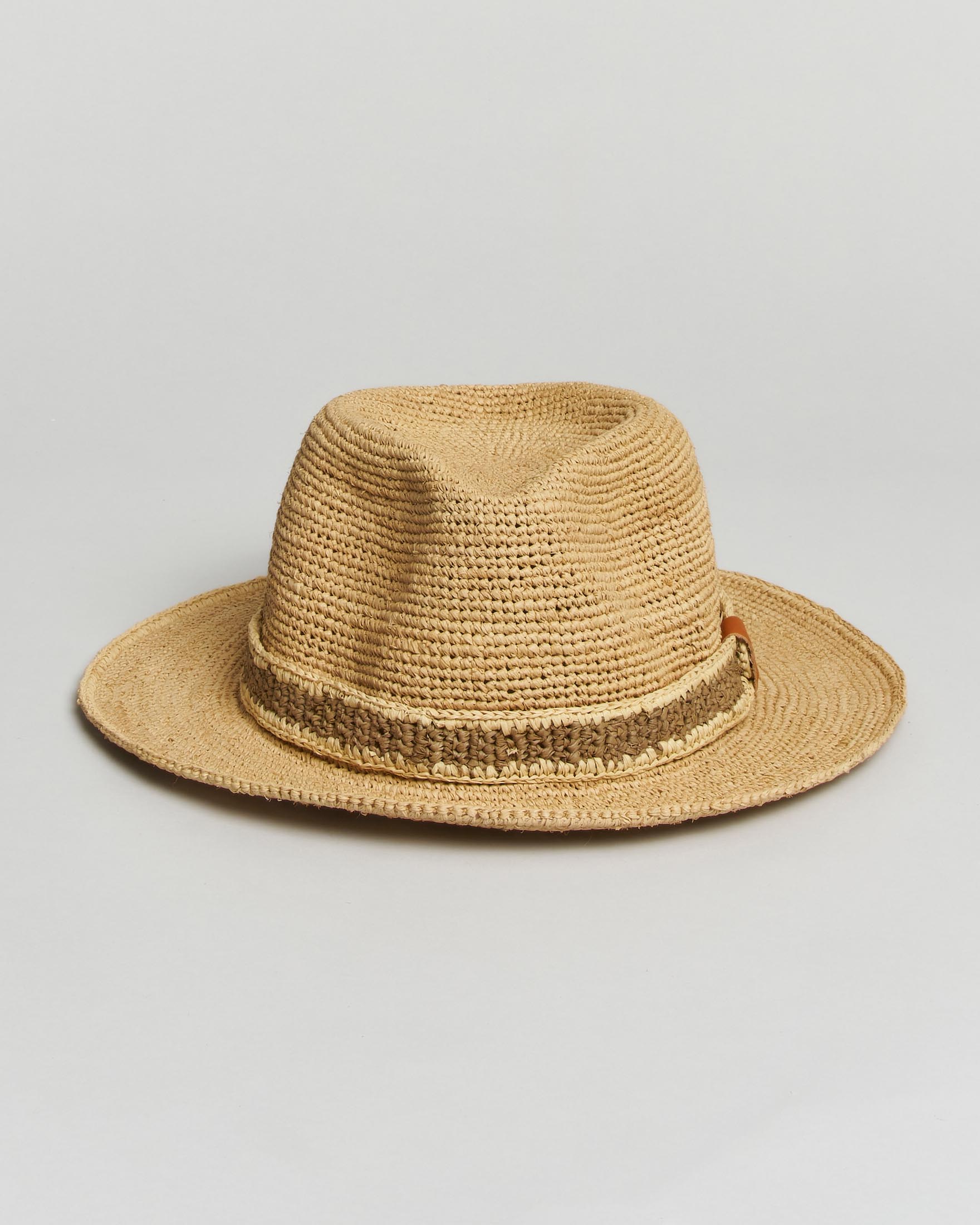 Cappello fedora Sovani in rafia naturale con fascetta a contrasto di colore