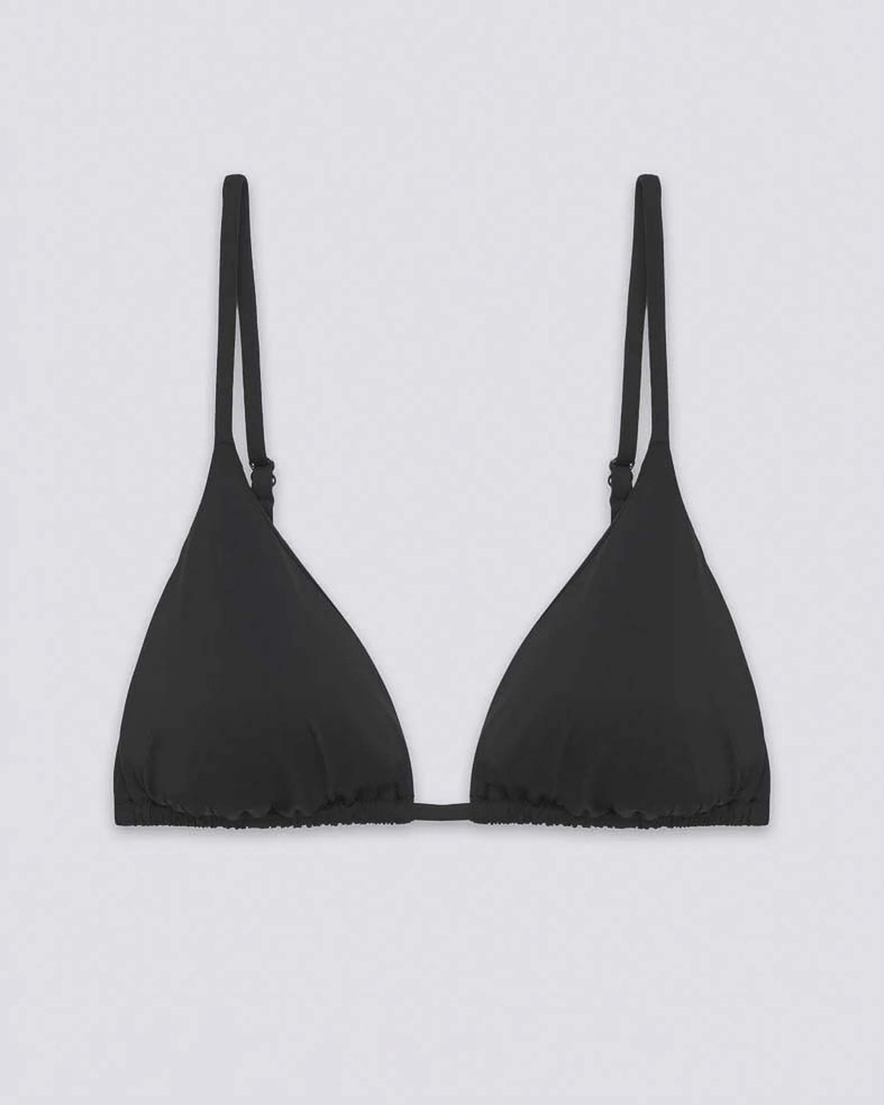Bikini nero con top a triangolo imbottito e slip sgambato dotati di laccetti regolabili