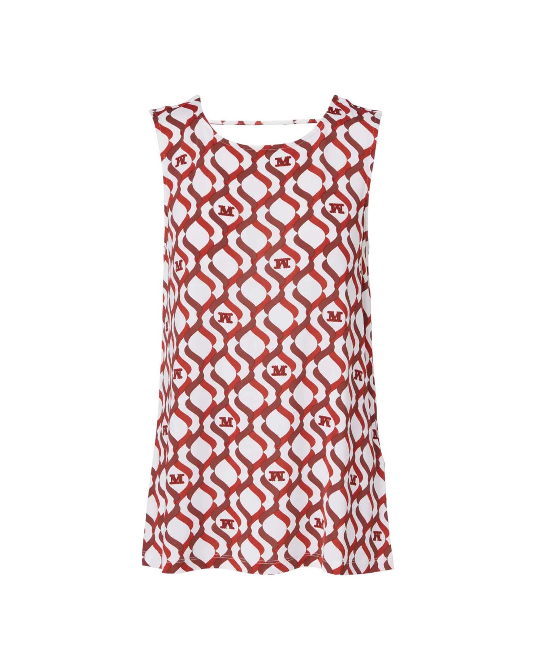 Max Mara Beachwear — Top senza maniche Max Mara bianco in viscosa stretch con stampa all over a contrasto