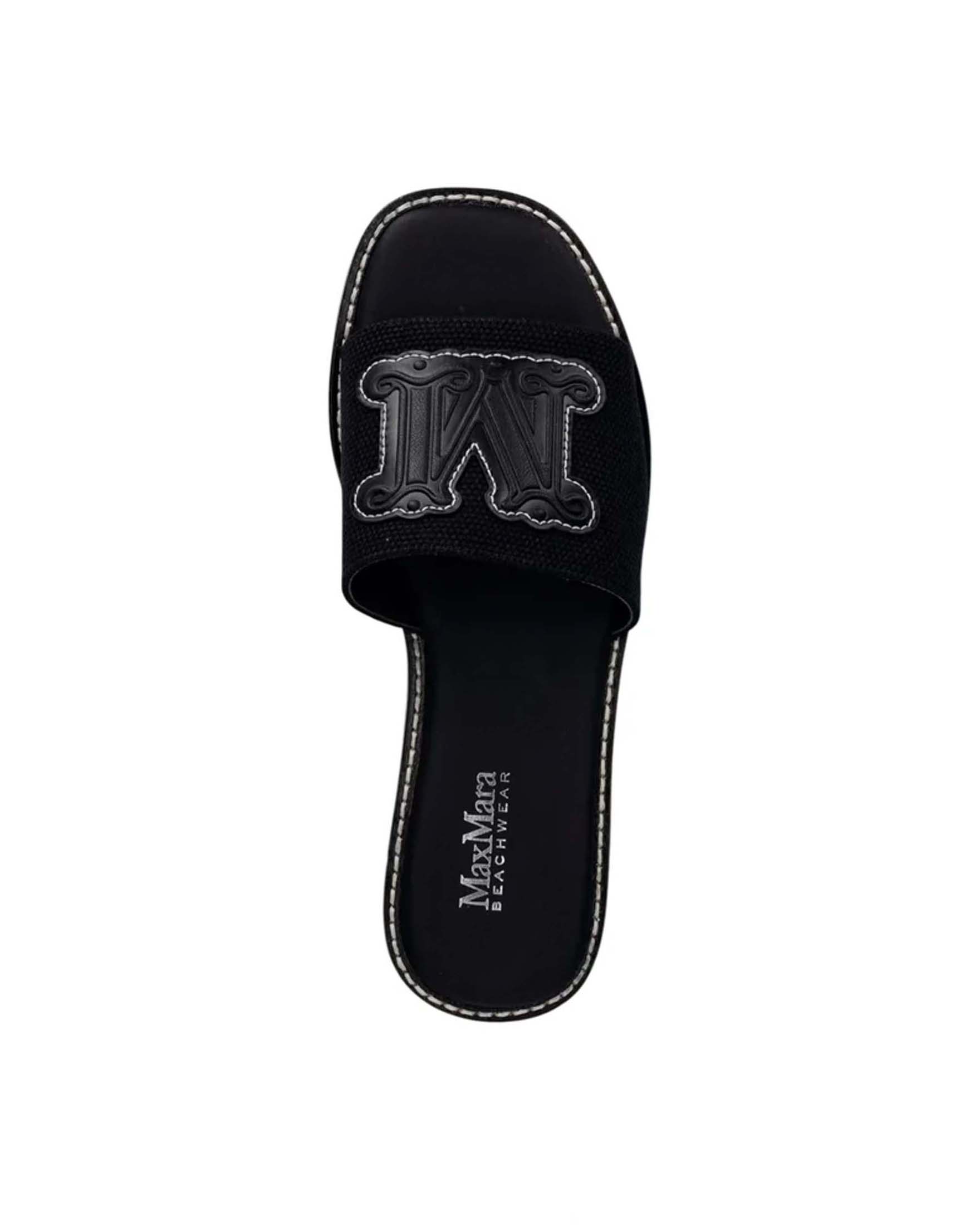 Ciabatte slide Max Mara Beachwear nere in canvas di cotone con dettagli in pelle image