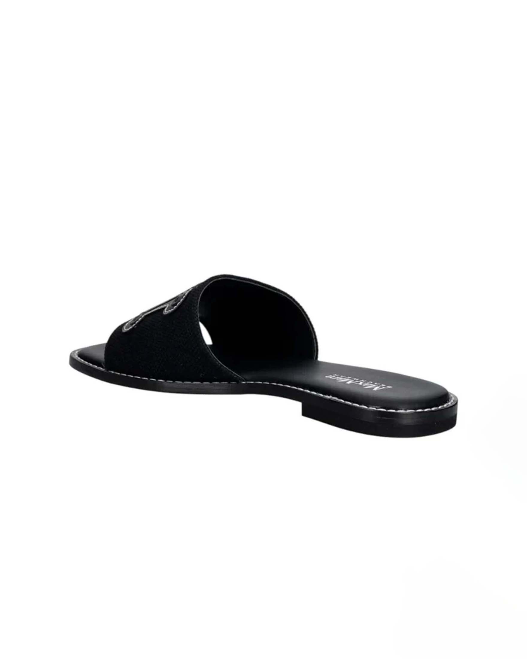 Ciabatte slide Max Mara Beachwear nere in canvas di cotone con dettagli in pelle