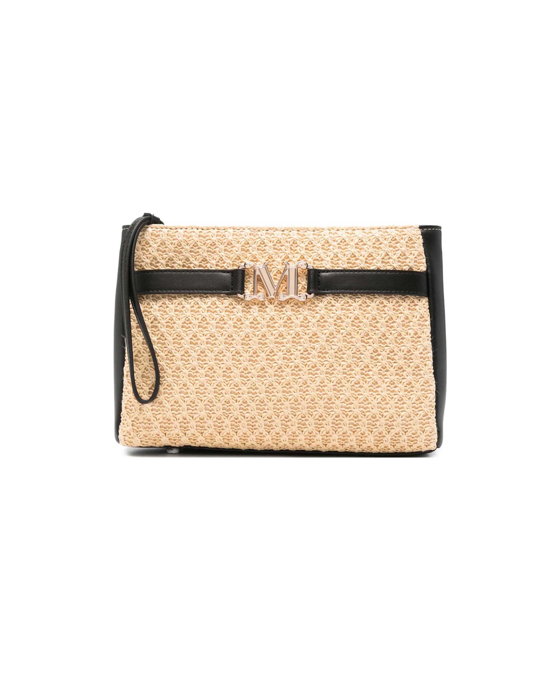Pochette mare Max Mara Beachwear effetto rafia intrecciata con chiusura zip e dettaglio logo