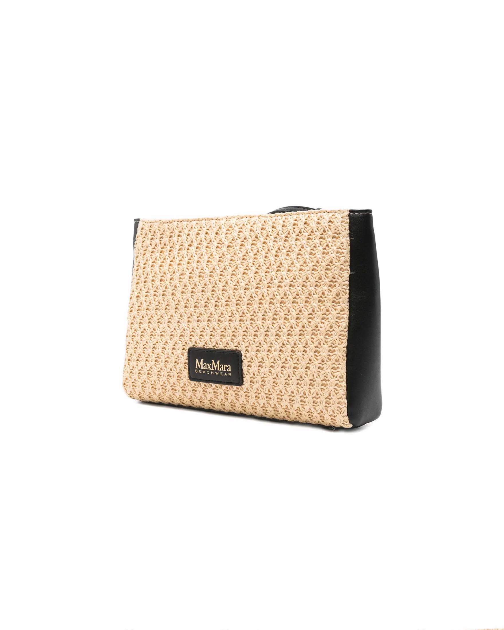 Pochette mare Max Mara Beachwear effetto rafia intrecciata con chiusura zip e dettaglio logo image