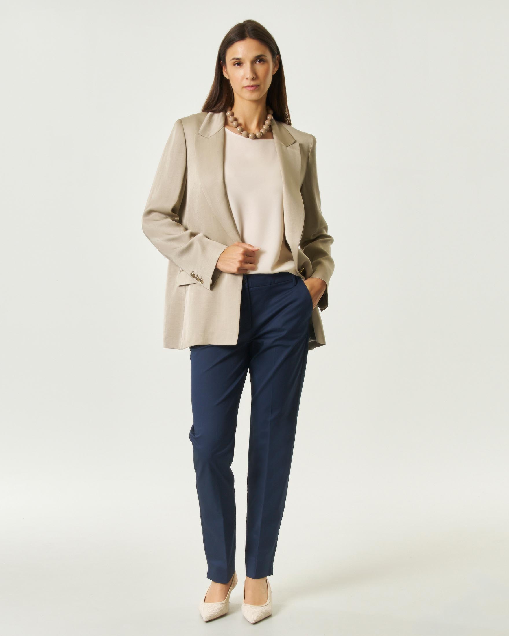 Blazer monopetto Emme Marella greige in misto lino e viscosa con tasche laterali con patta image