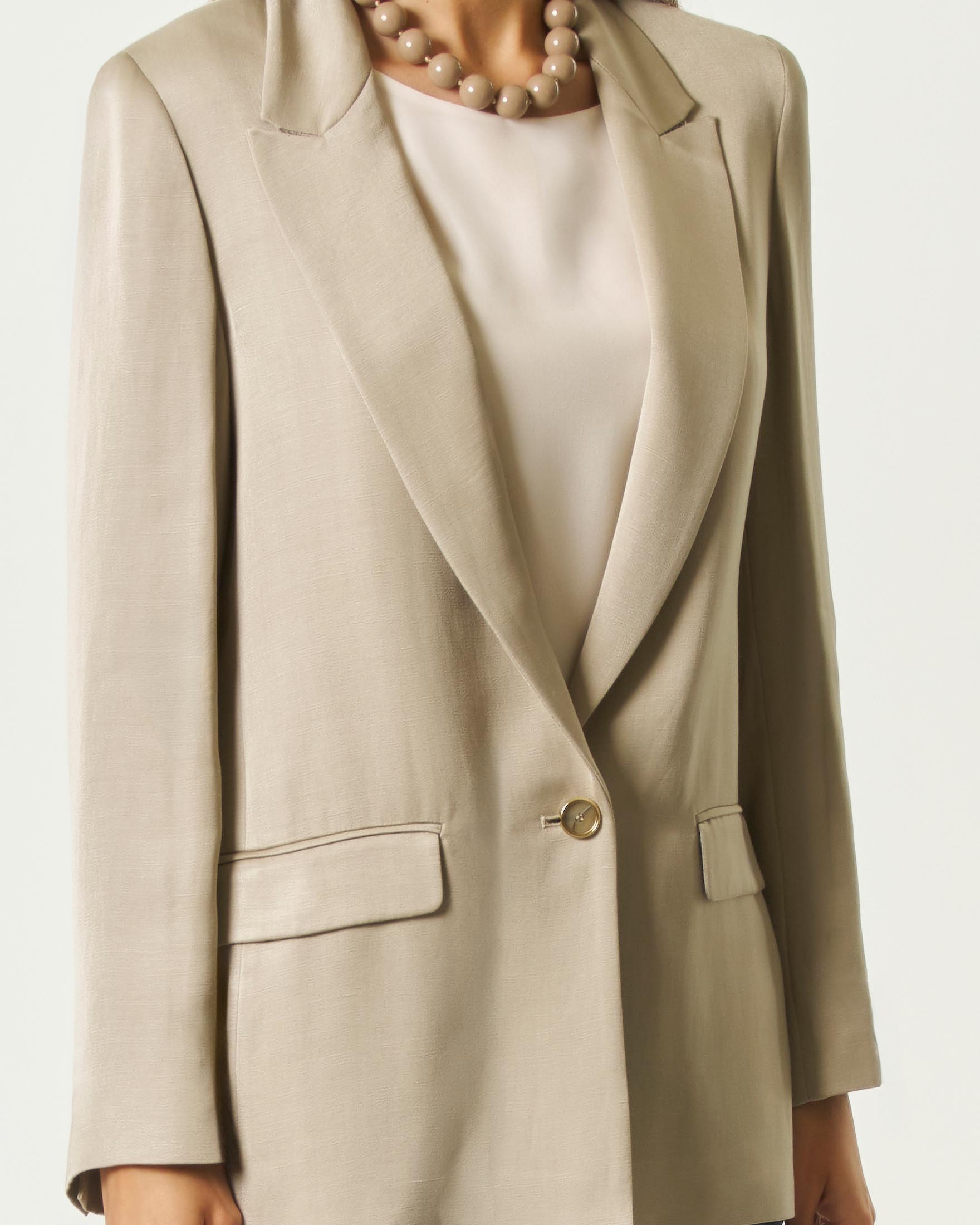 Blazer monopetto Emme Marella greige in misto lino e viscosa con tasche laterali con patta