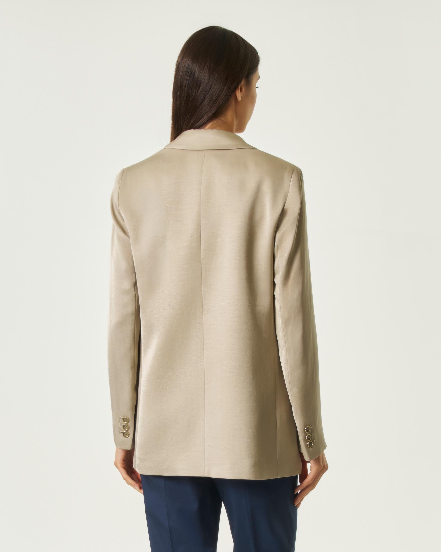 Blazer monopetto Emme Marella greige in misto lino e viscosa con tasche laterali con patta