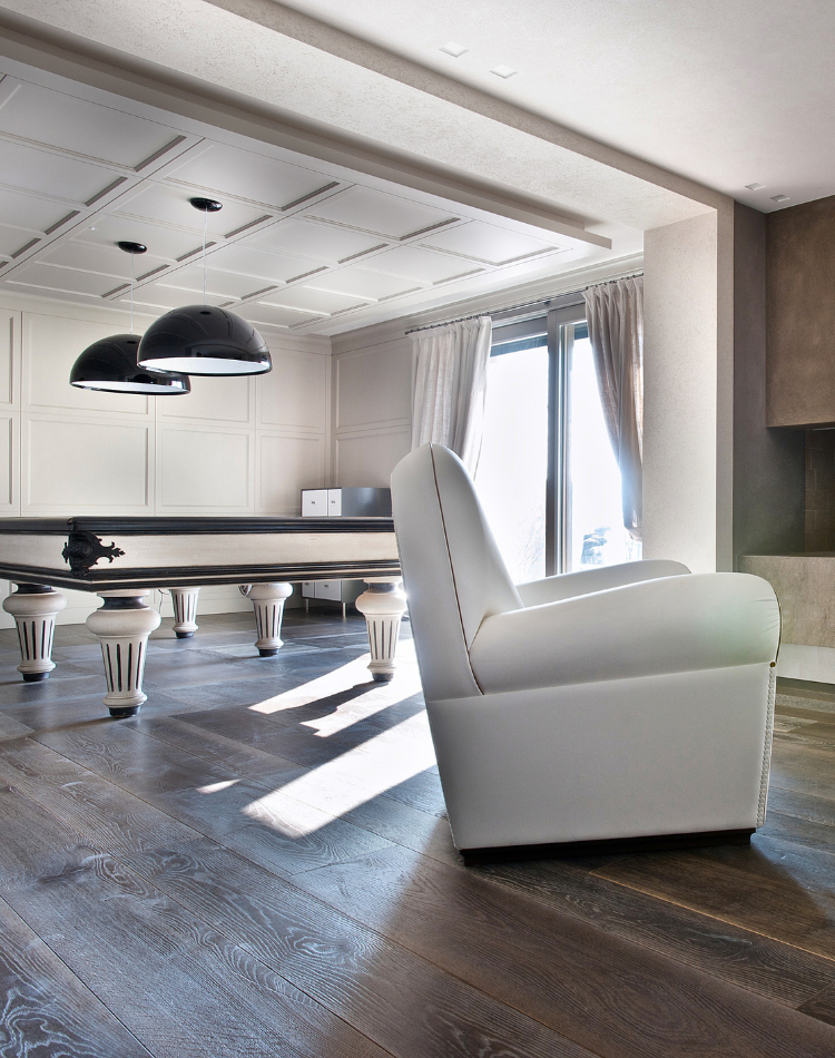 soggiorno con parquet in legno di quercia