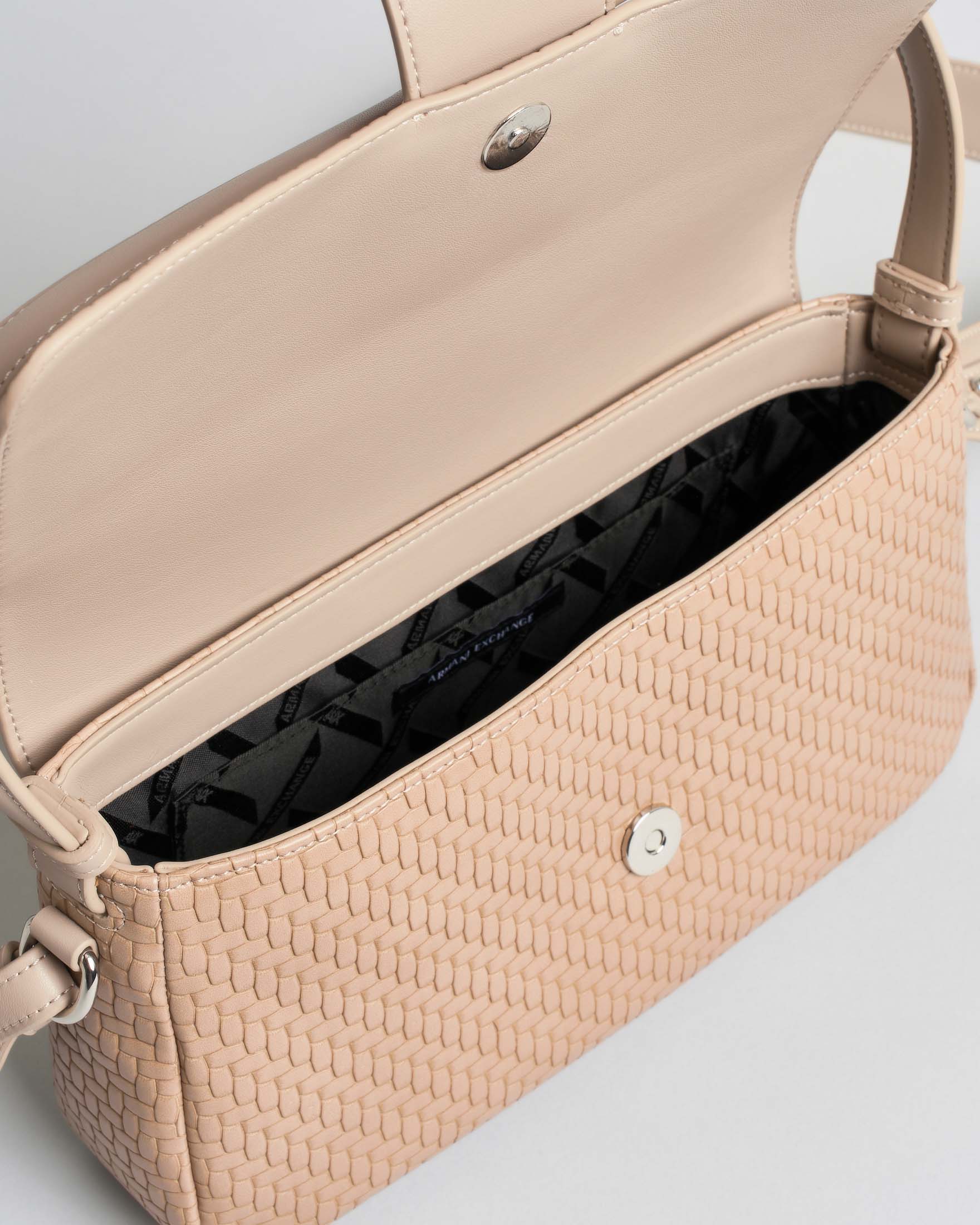 Borsa baguette Armani Exchange beige in similpelle effetto intrecciato con fibbia logo image