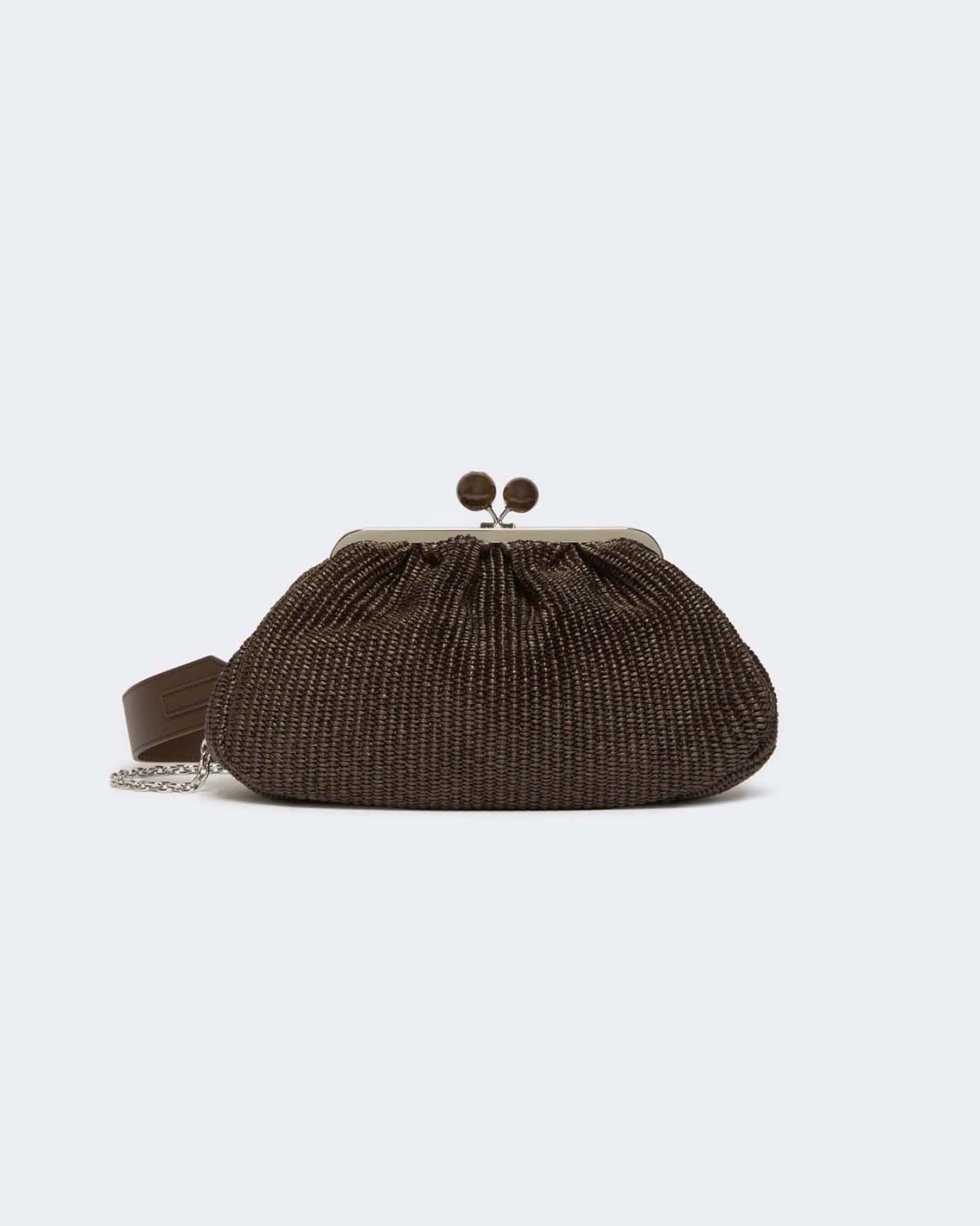 Pasticcino Bag Medium Weekend Max Mara color moro effetto rafia intrecciata