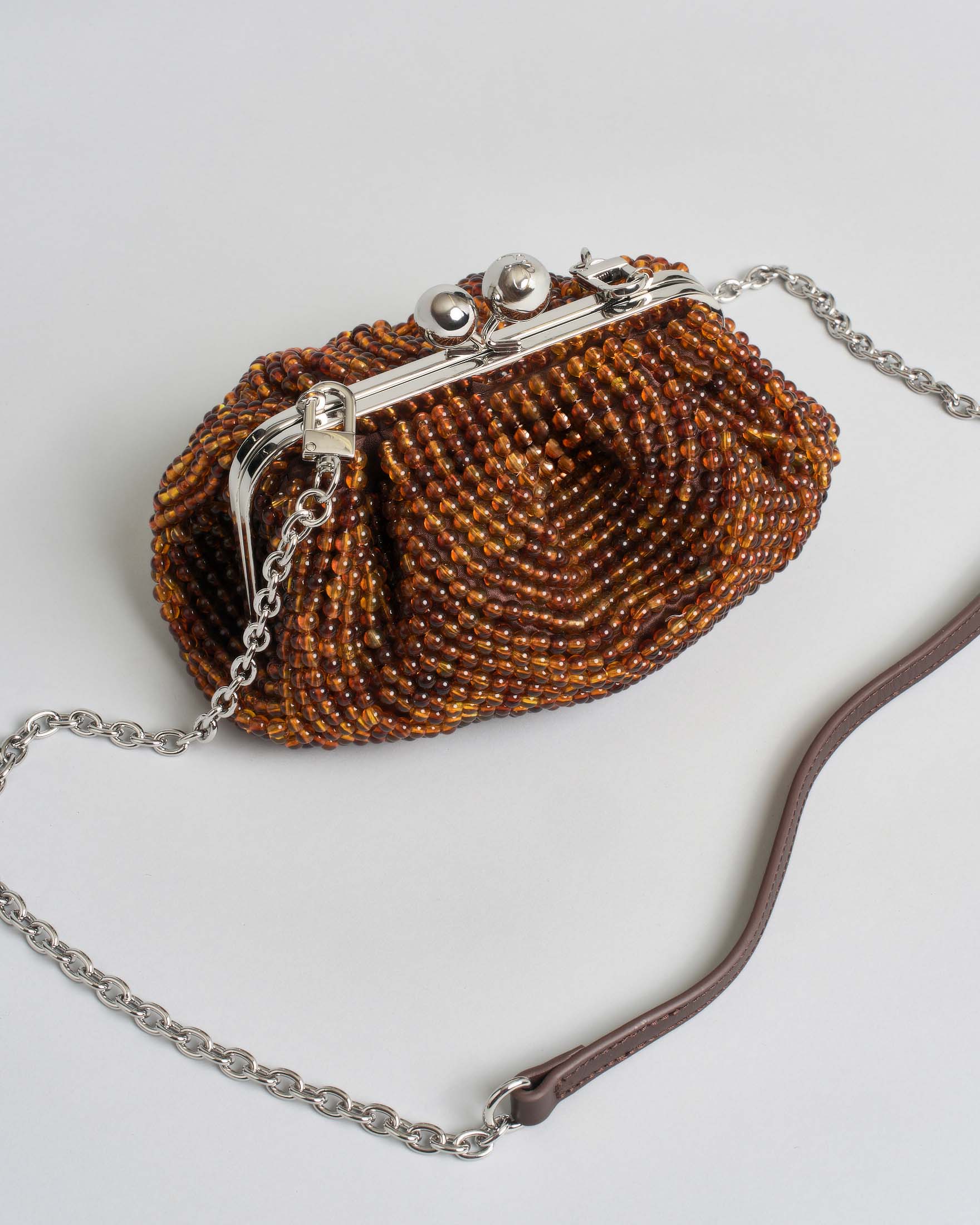 Pasticcino Bag Small Weekend Max Mara color moro in raso con perline sfumate image
