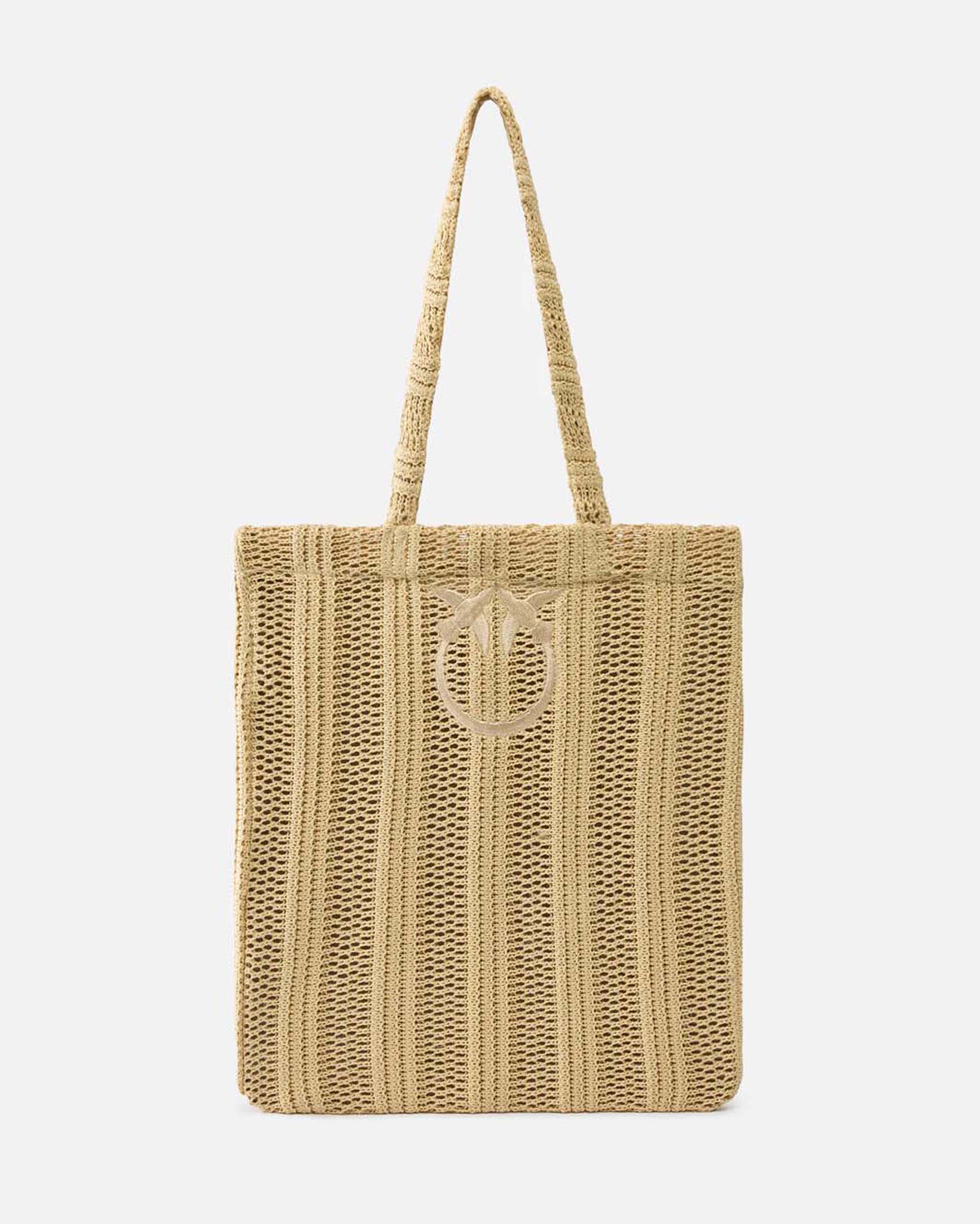 Shopper bag media Easy Tote Bag Pinko nera in rafia