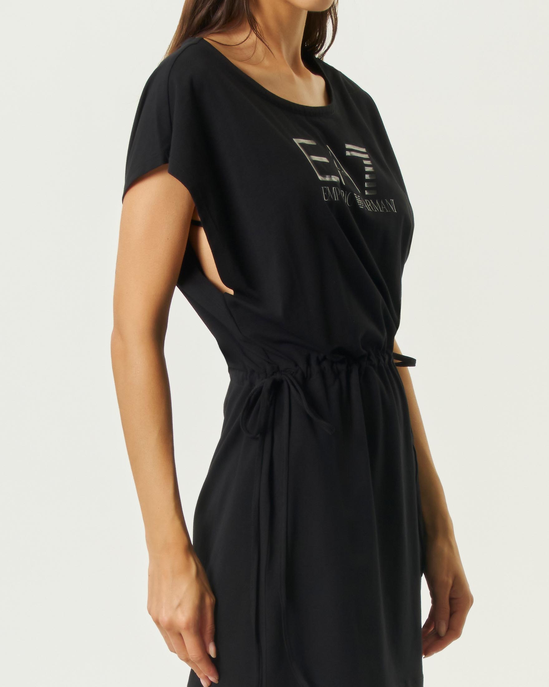Abito t-shirt EA7 Mare nero in cotone con coulisse in vita regolabile image