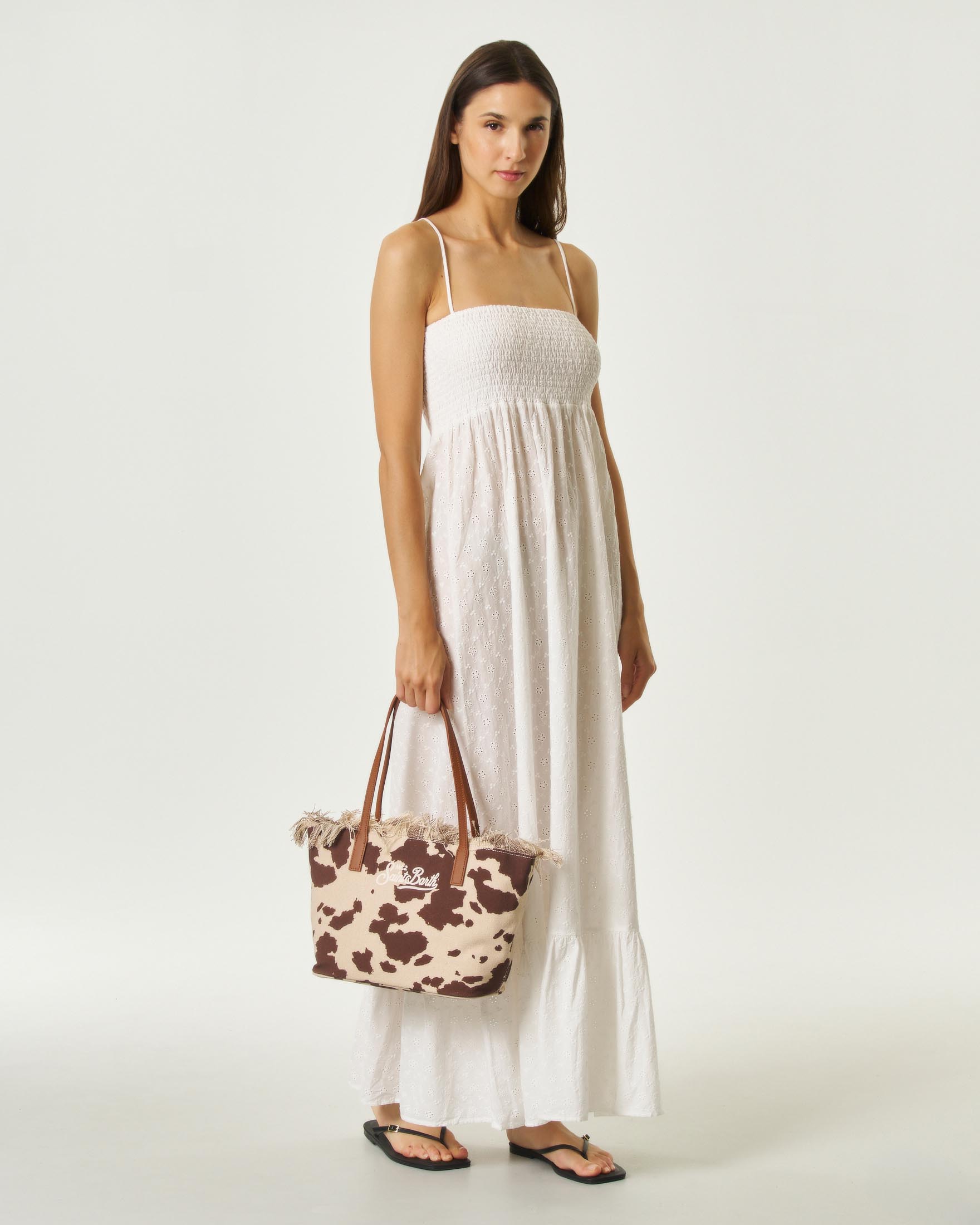 Abito lungo Jemma MC2 Saint Barth bianco in cotone con ricamo a punto smock