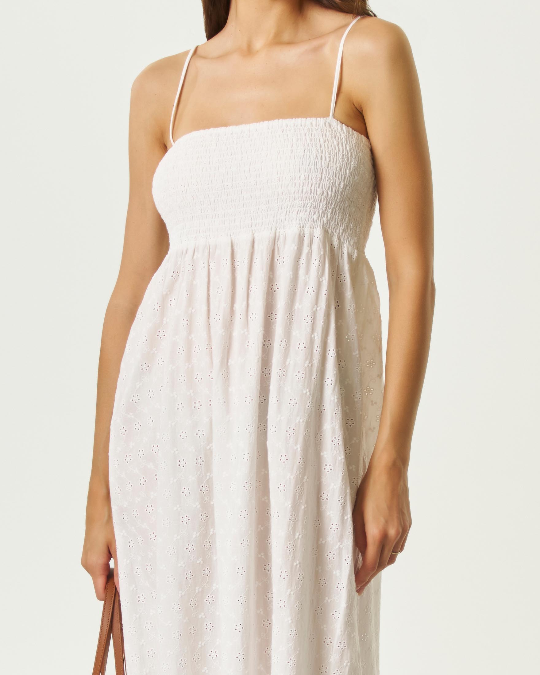Abito lungo Jemma MC2 Saint Barth bianco in cotone con ricamo a punto smock image