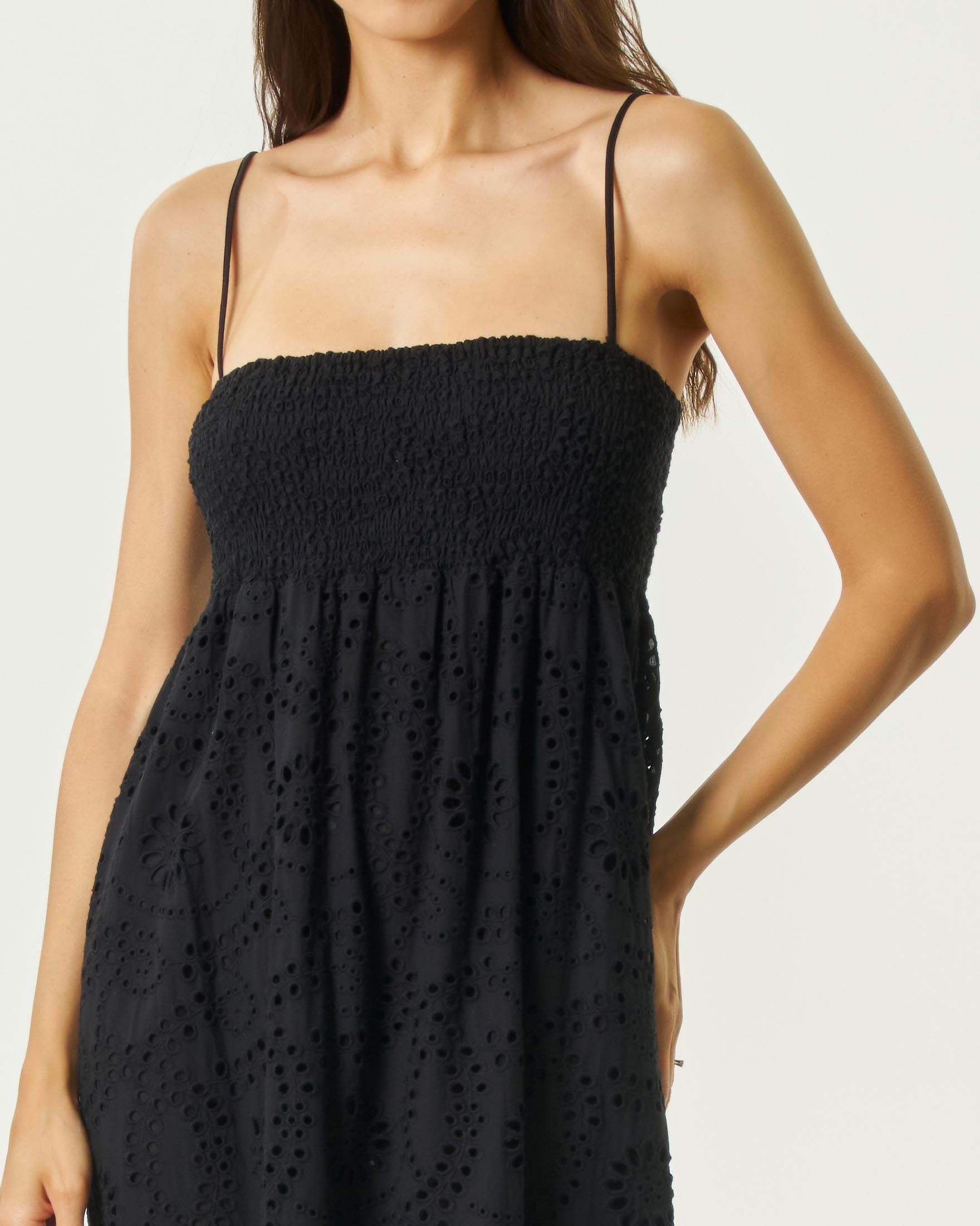 Abito lungo Jemma MC2 Saint Barth nero in cotone con ricamo a punto smock image