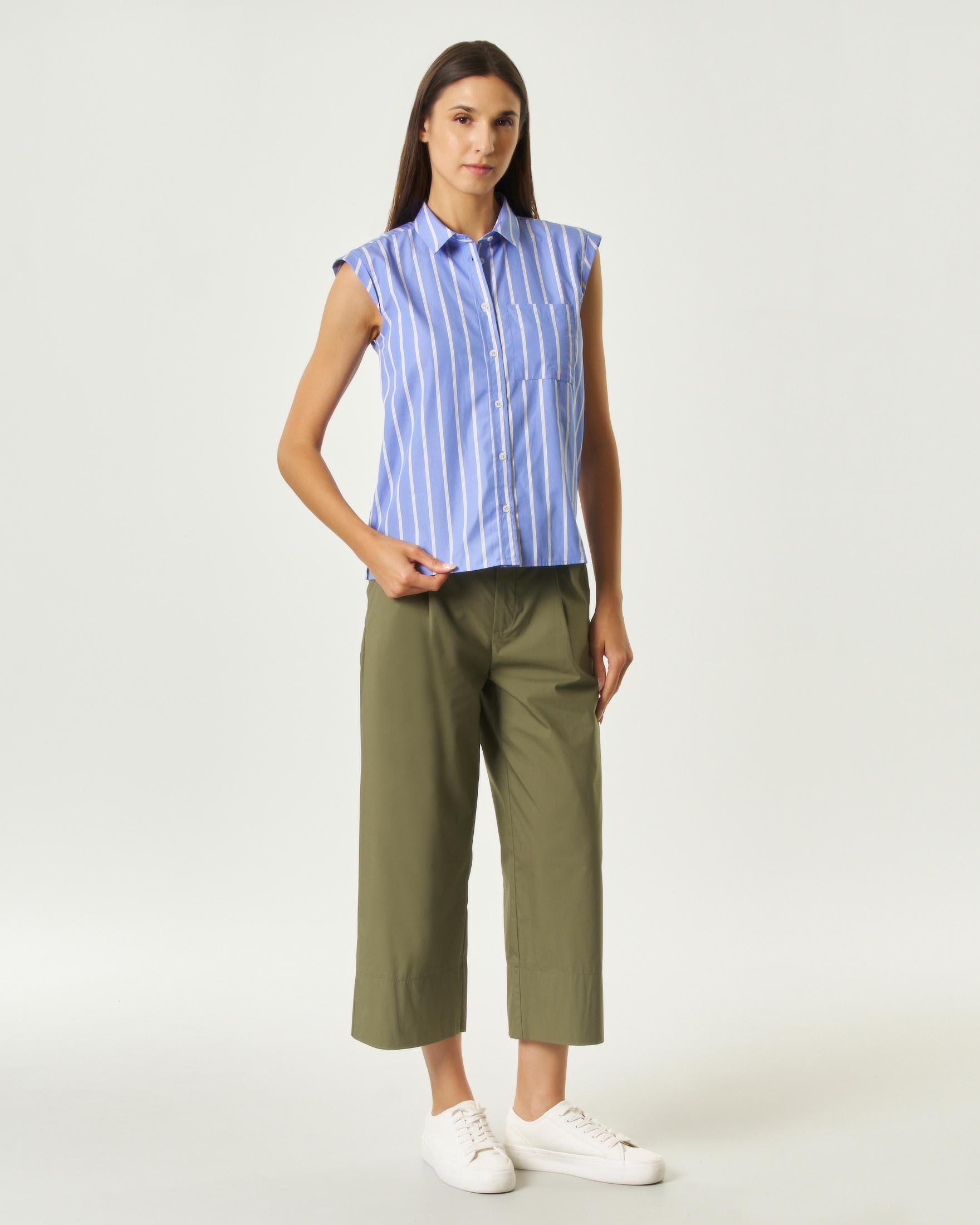Pantaloni crop Emme Marella militare in popeline di cotone stretch con cintura in vita