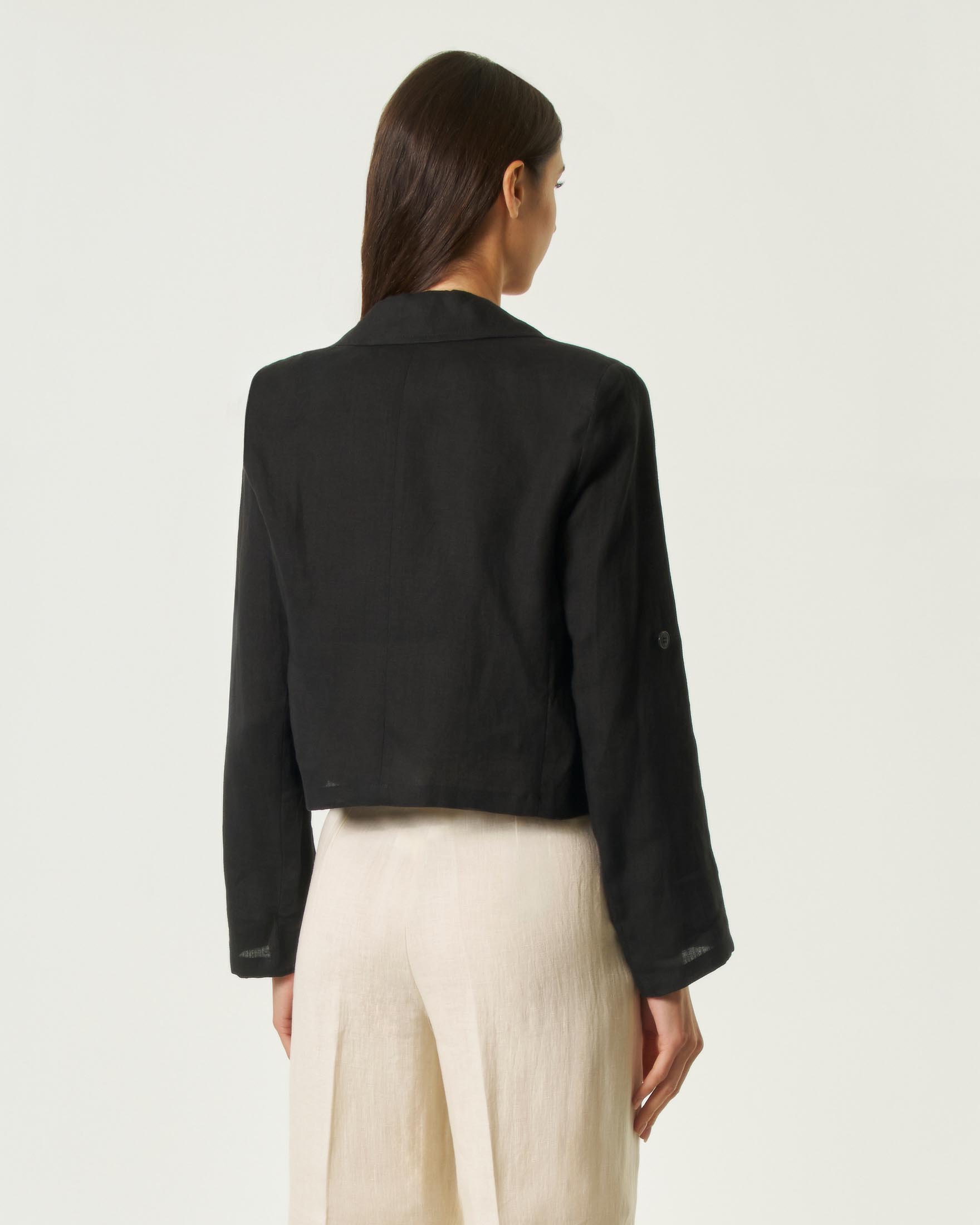 Blazer monopetto Emme Marella nero in lino lavato con maniche arrotolabili con reggi-maniche