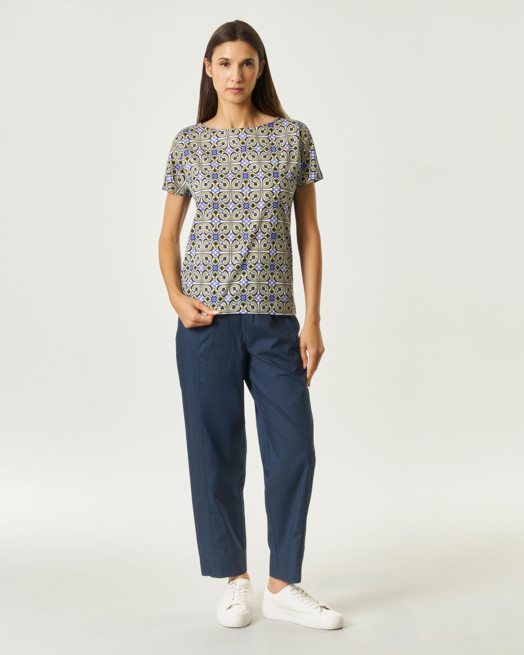 Pantaloni cargo Emme Marella blu in cotone con coulisse in vita e tasche a toppa sul retro