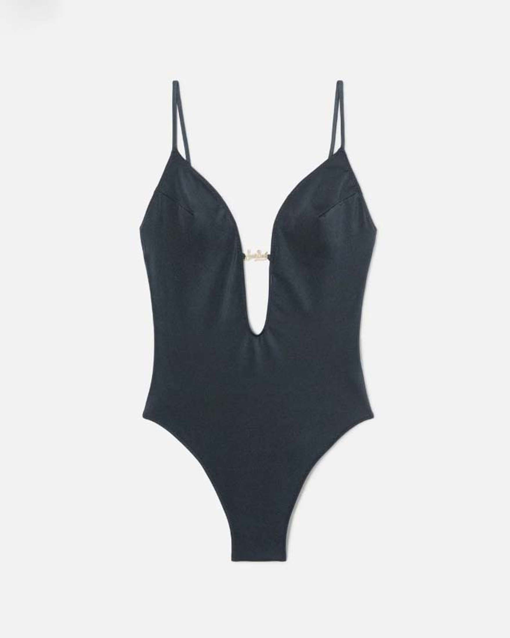 Costume intero MC2 Saint Barth antracite con charms e scollo a goccia frontale