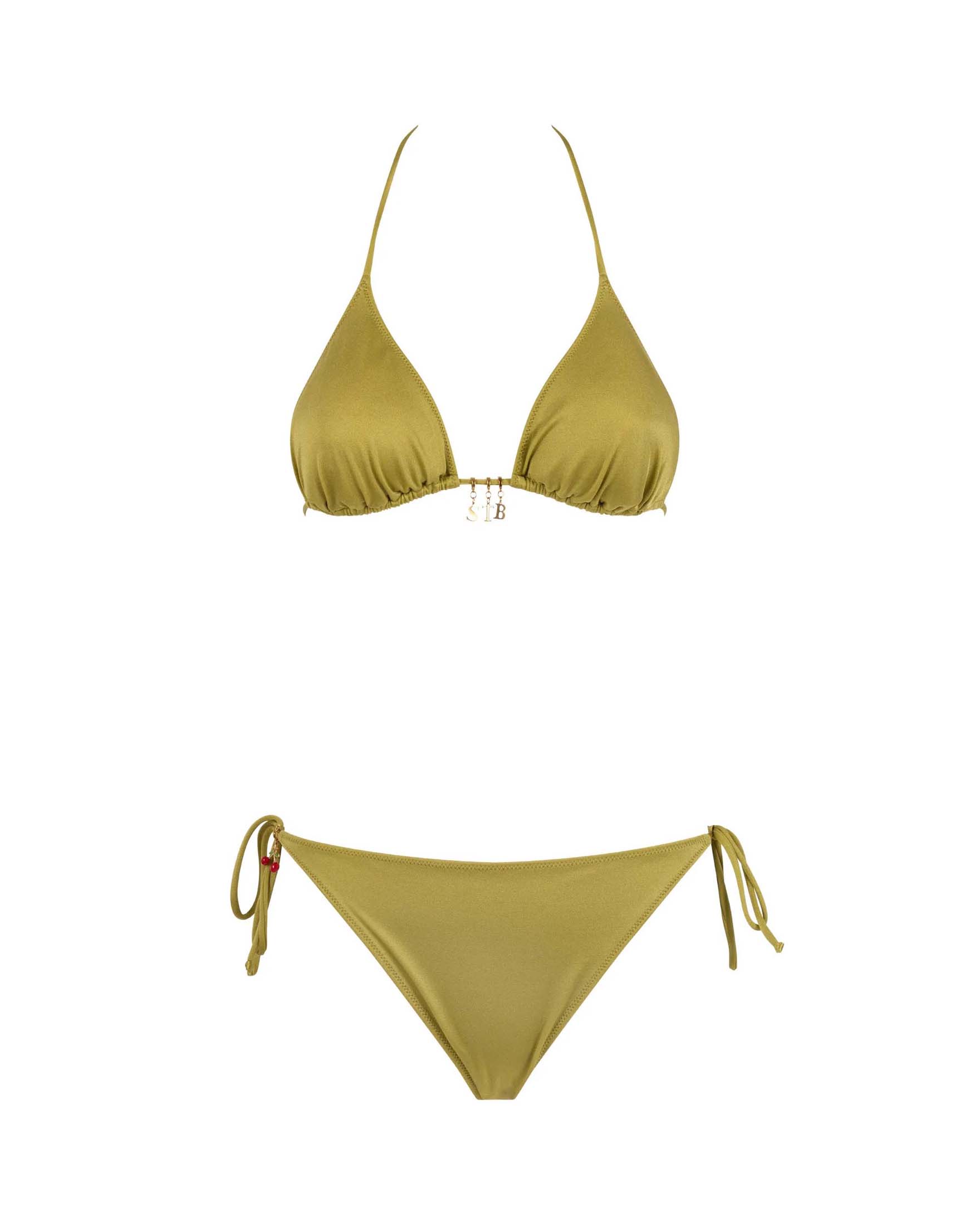 Bikini Leah Marielle MC2 Saint Barth lime a triangolo e brasiliana con laccetti e charms