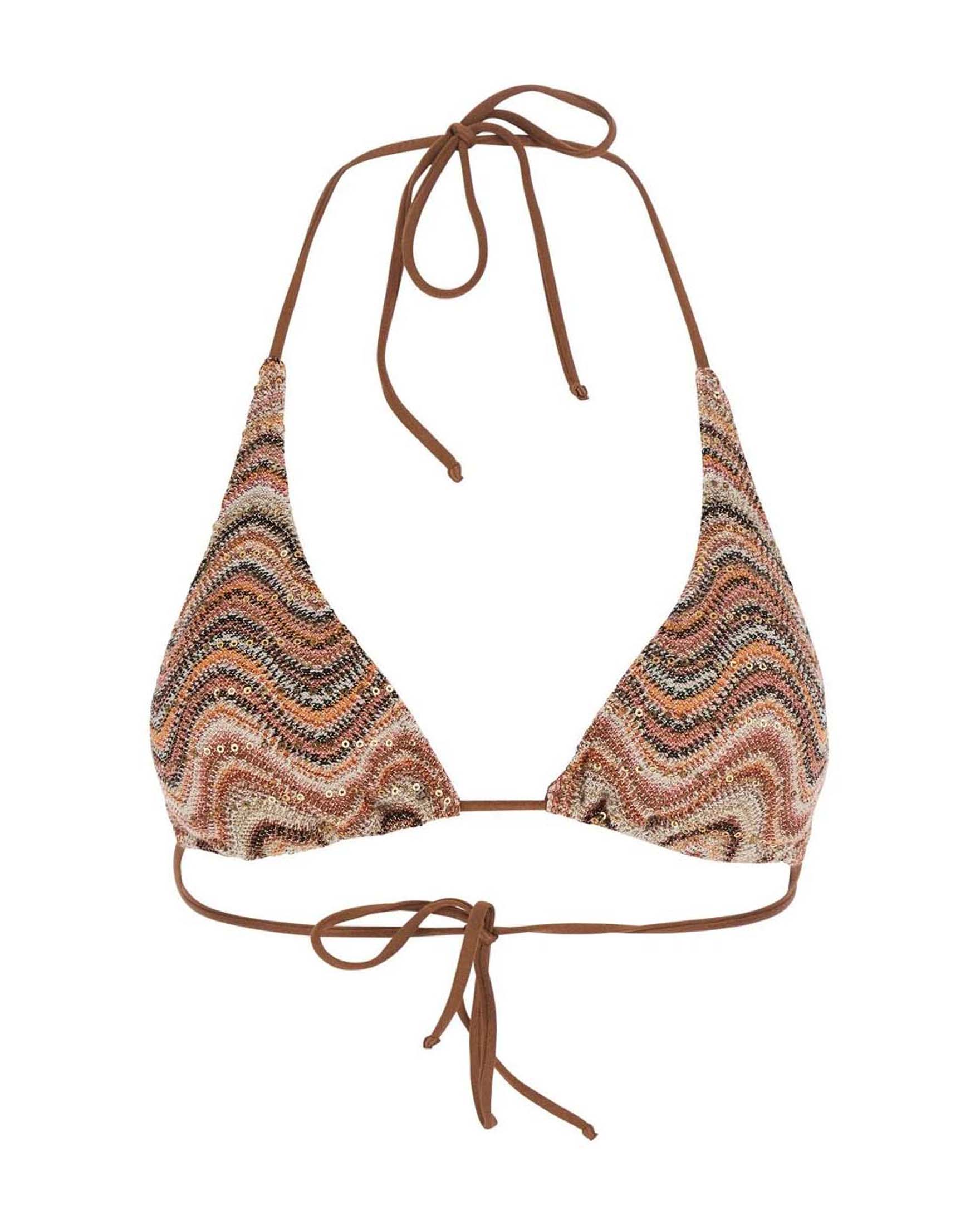 Bikini due pezzi MC2 Saint Barth marrone a fantasia onde con top triangolo e slip brasiliana