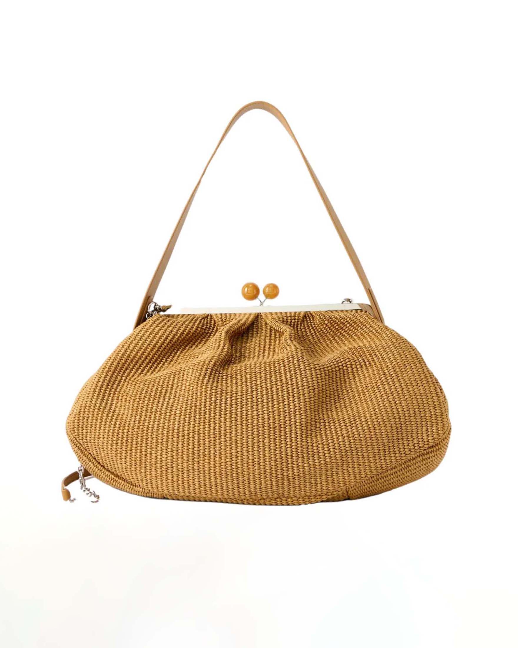 Pasticcino Bag Large Weekend Max Mara color cammello effetto rafia intrecciata