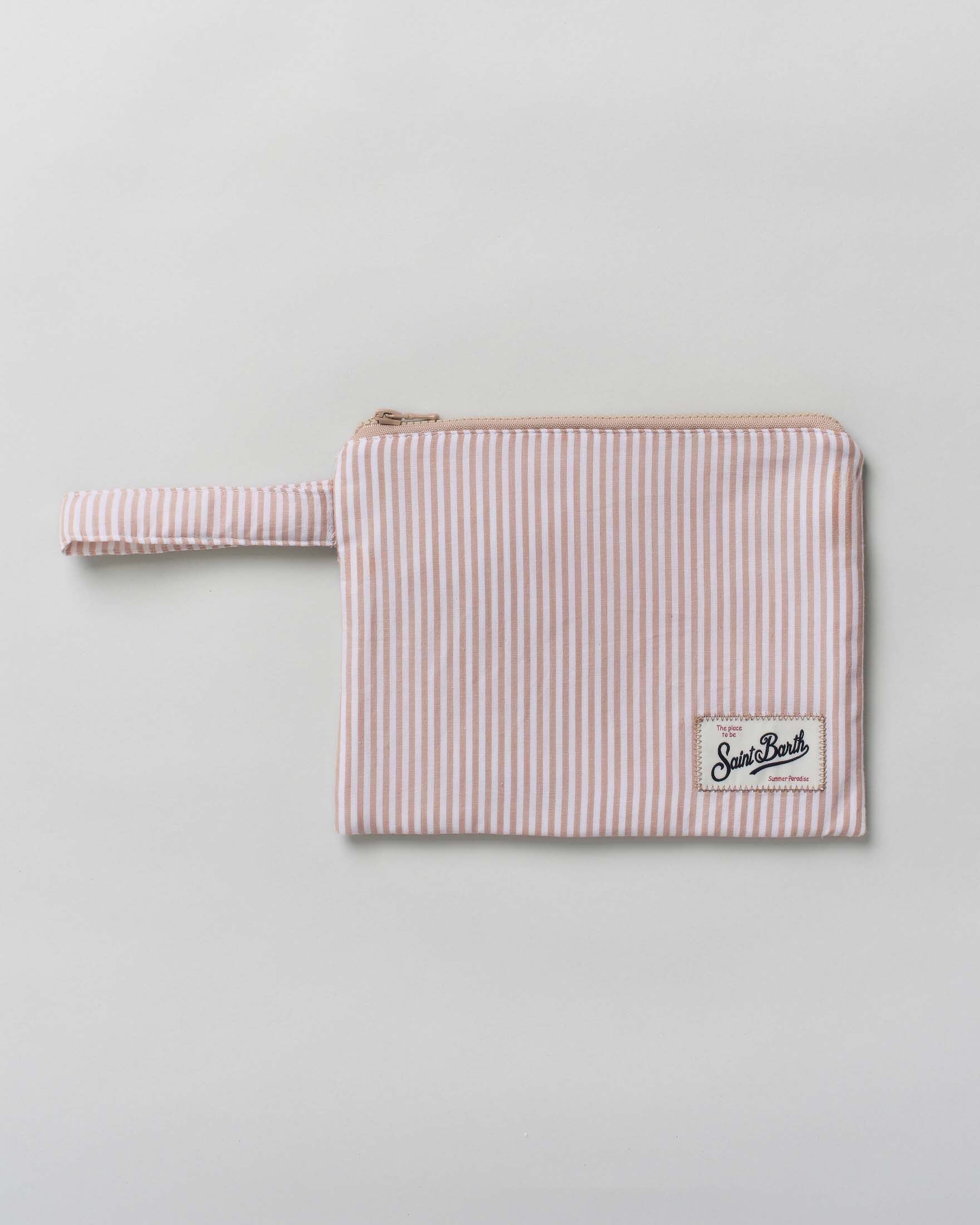 MC2 Saint Barth — Pochette MC2 Saint Barth Pareasy Stripes a righe bianche e beige in cotone