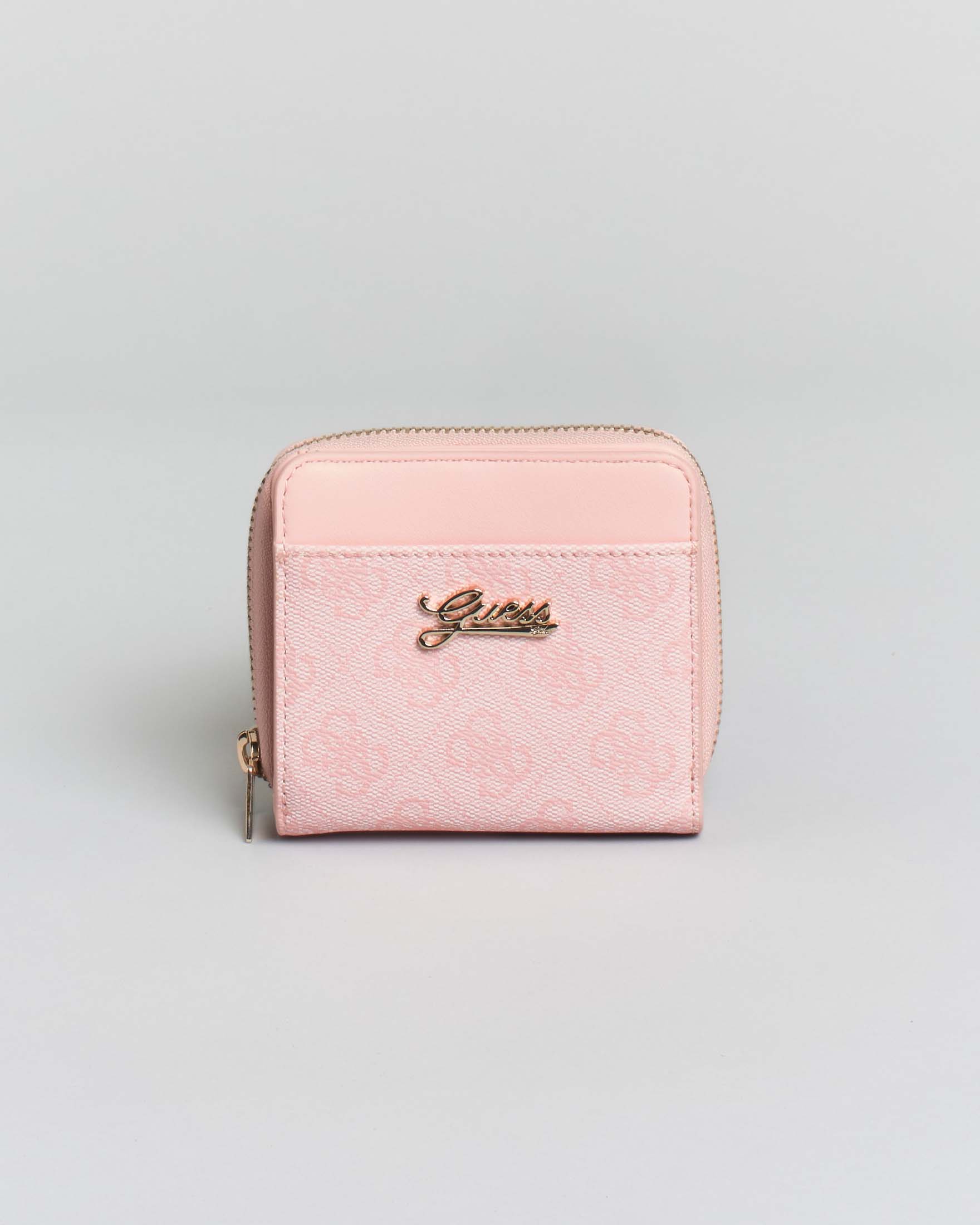Portafoglio rosa Guess in ecopelle logato con portacarte e portamonete