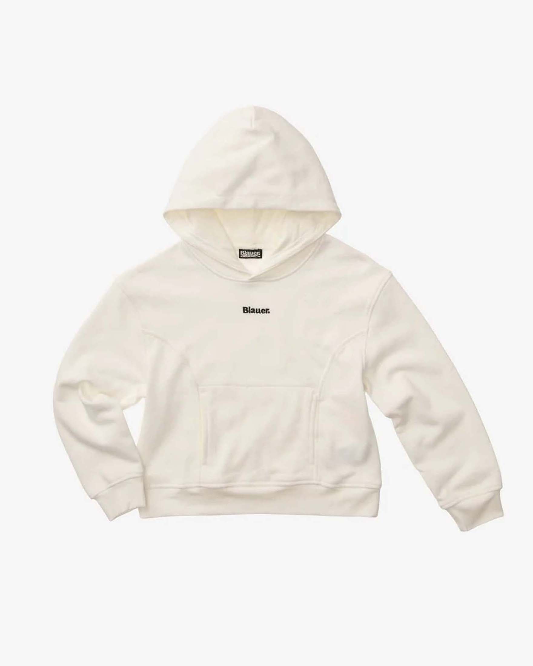 Felpa avorio Blauer in cotone con cappuccio e mini scritta logo nera