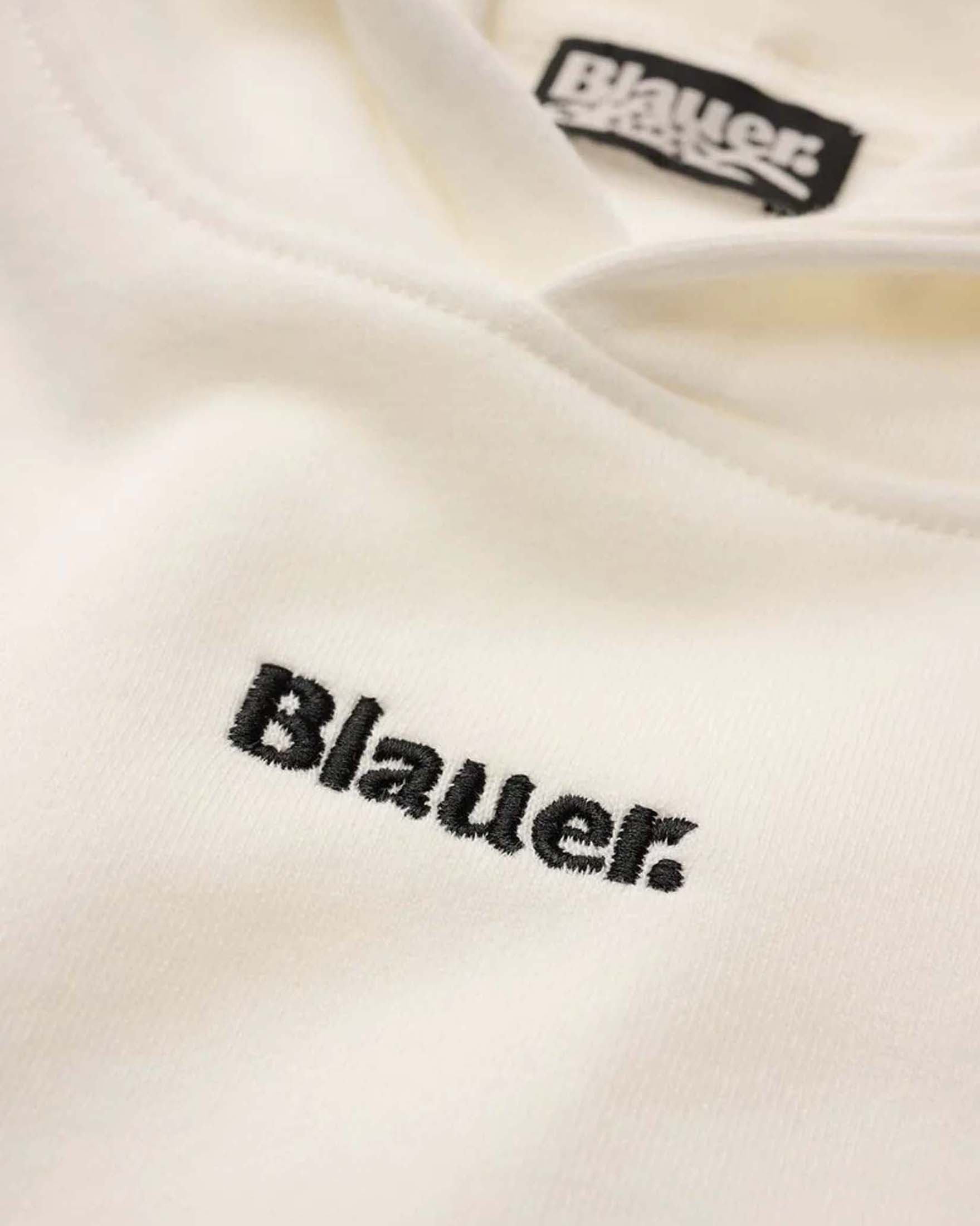 Felpa avorio Blauer in cotone con cappuccio e mini scritta logo nera image