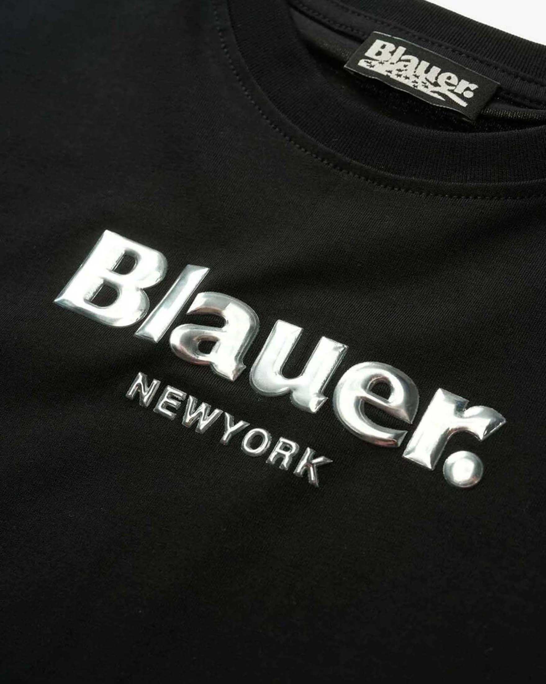 T-shirt nera Blauer con scritta logo bianca image