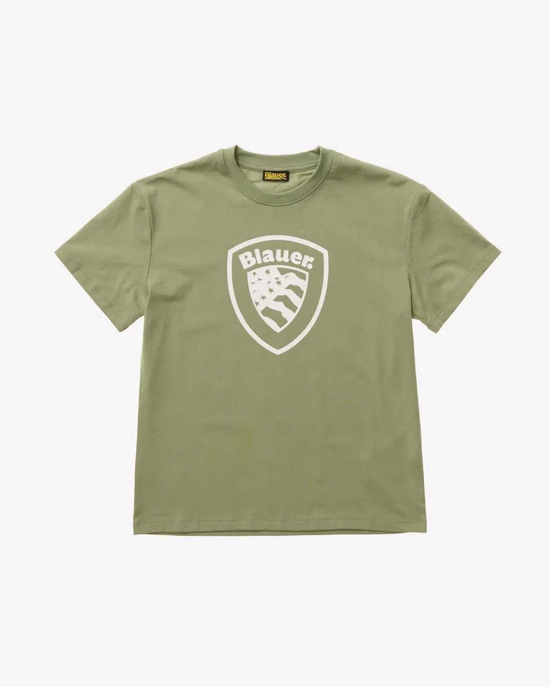 T-shirt verde salvia Blauer con scudo logo bianco
