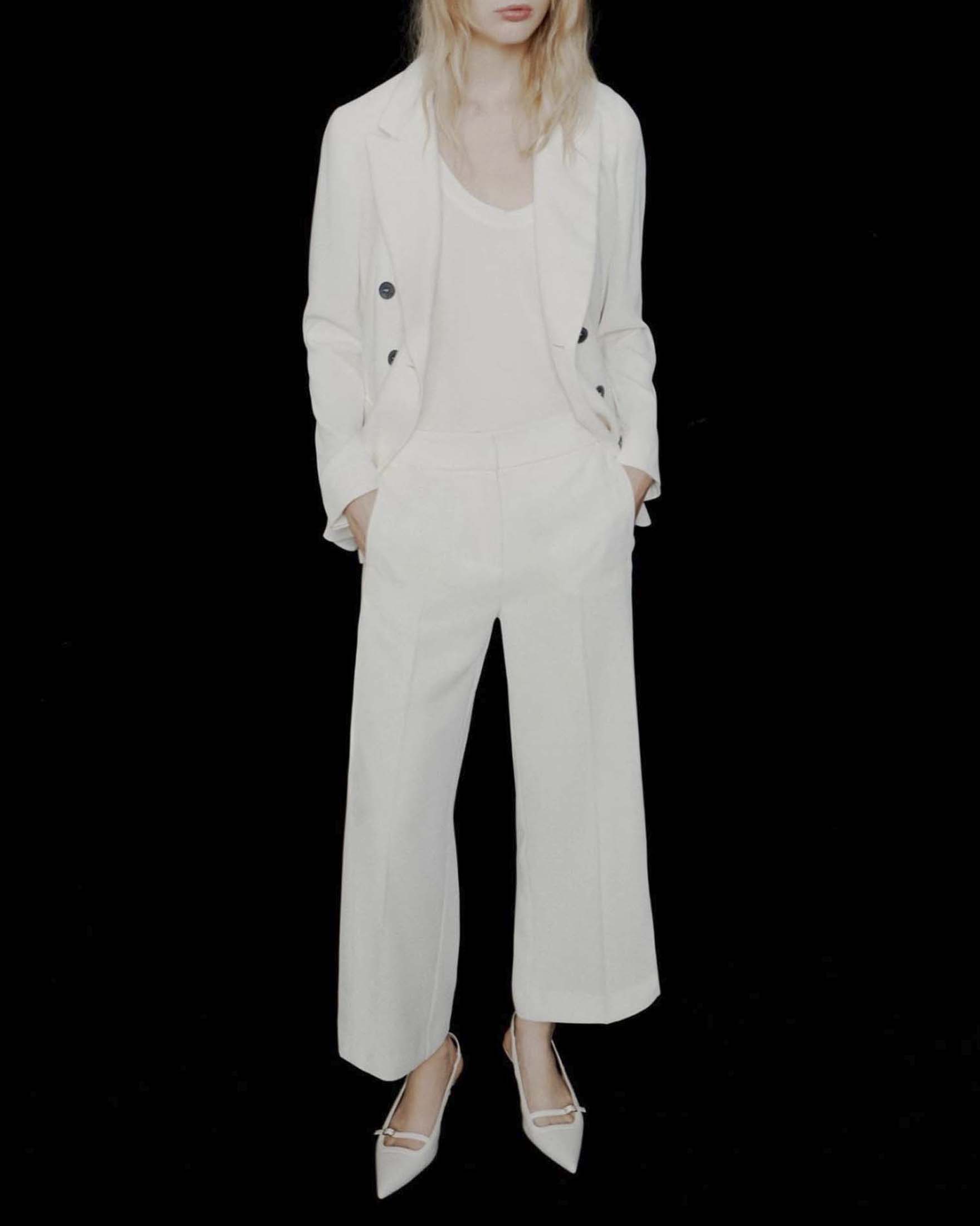 Pantalone cropped Marella 365 bianco in crêpe envers satin con chiusura a gancio
