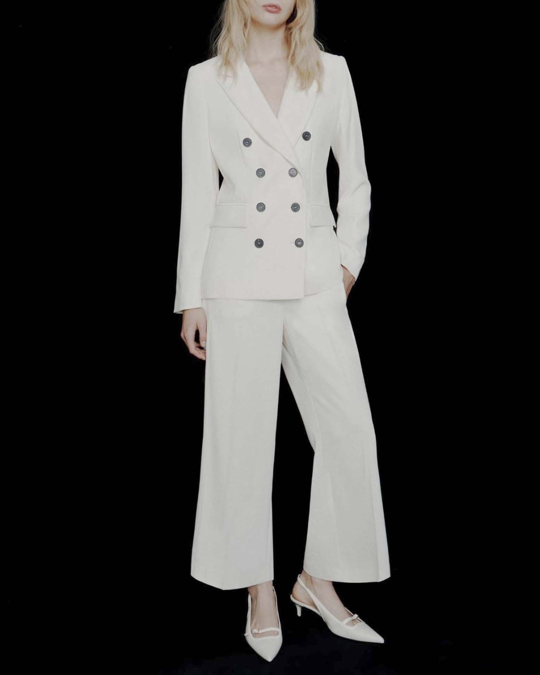 Pantalone cropped Marella 365 bianco in crêpe envers satin con chiusura a gancio image