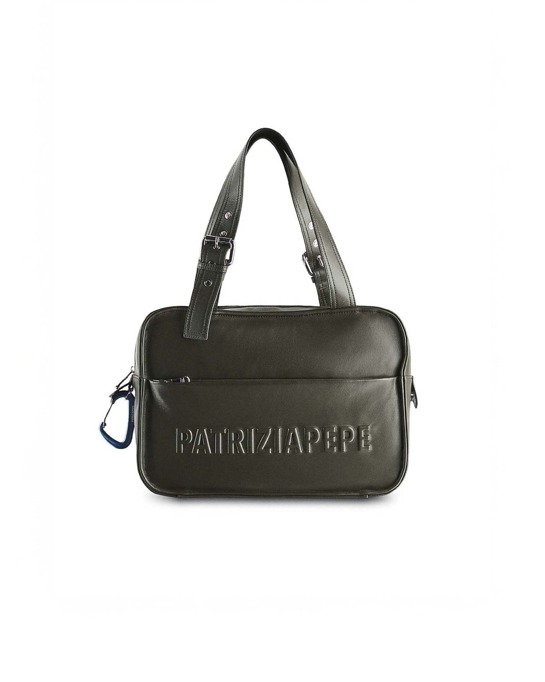 Borsa shopping (IM)PERFECTION Patrizia Pepe verde militare in pelle con maxi logo