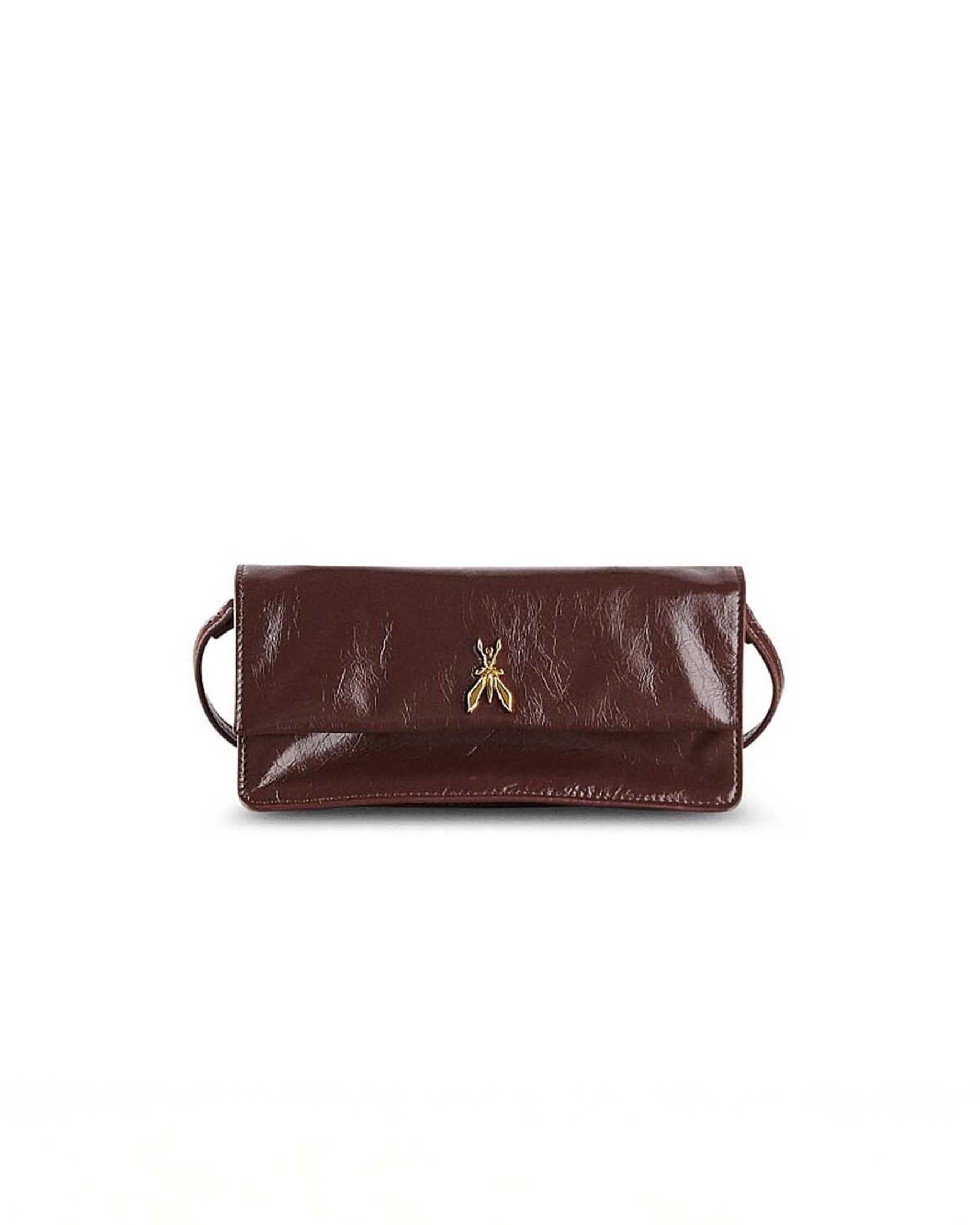 Soft Clutch piccola Patrizia Pepe bordeaux in pelle con tracolla sottile e logo Fly